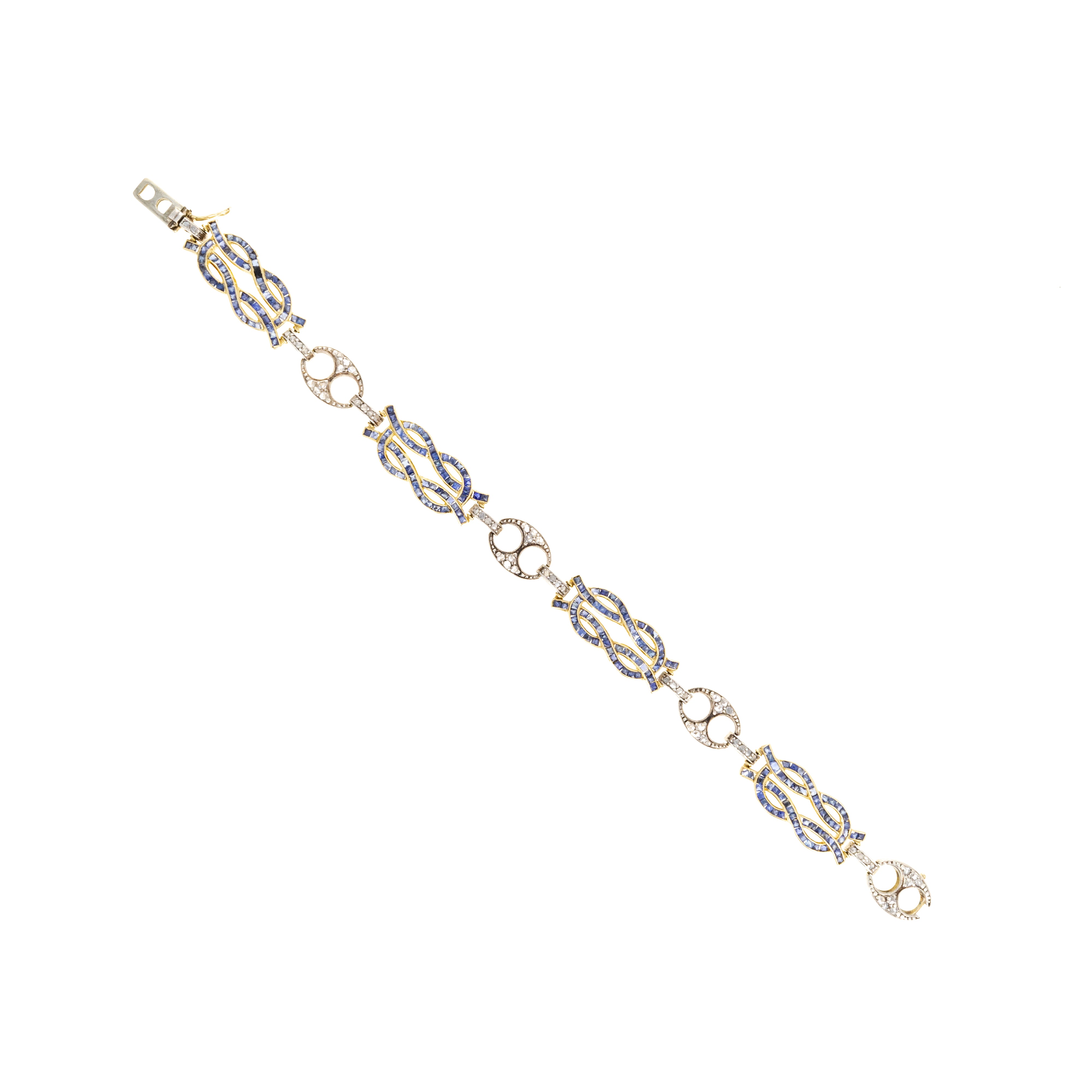 Edwardian 18K Yellow Gold & Sterling Silver 5 Carat Sapphire Diamond Bracelet -  Replica Handbags 