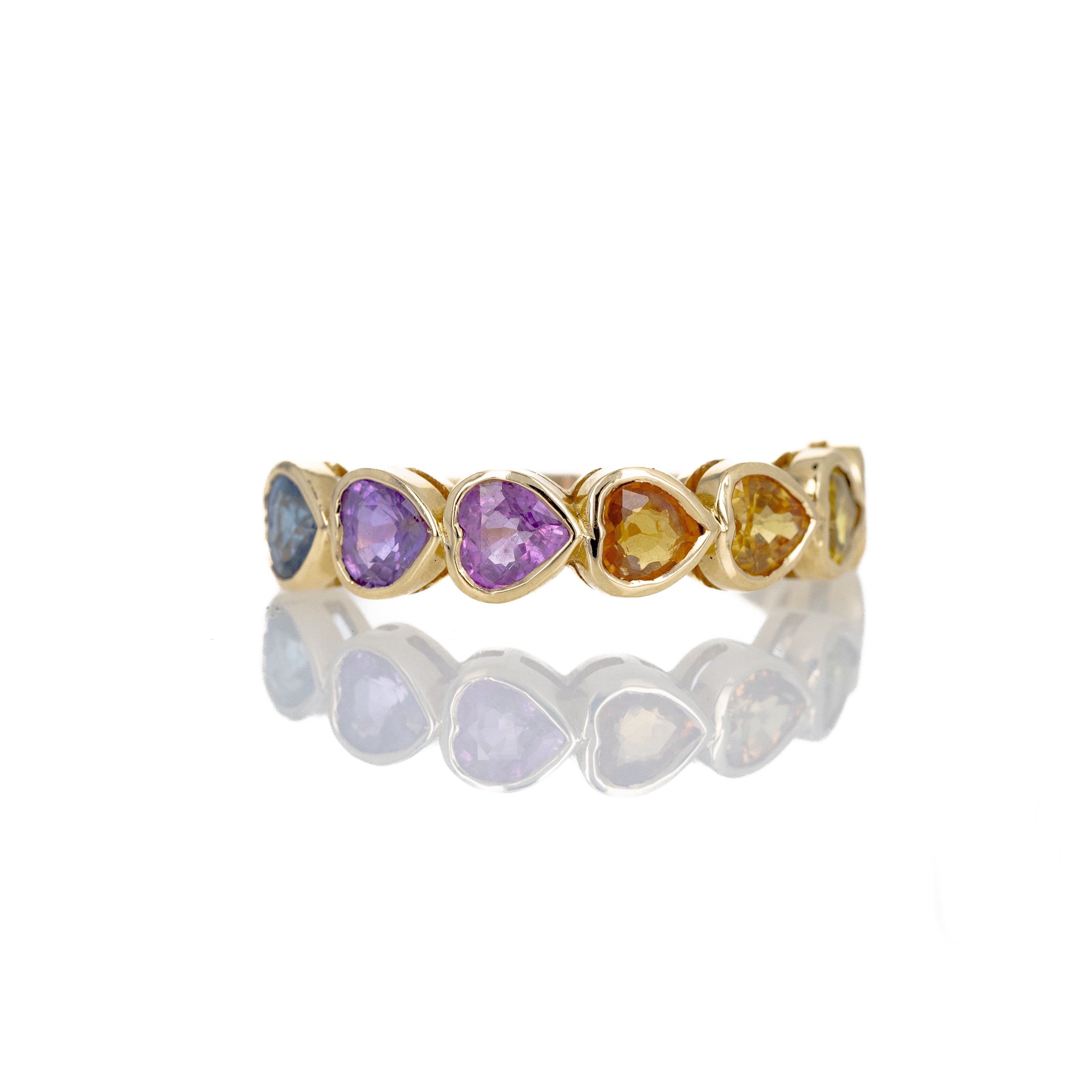 14K Yellow Gold 2.16 Carat Heart Shape Multi-Color Sapphire Band -  Replica Handbags 