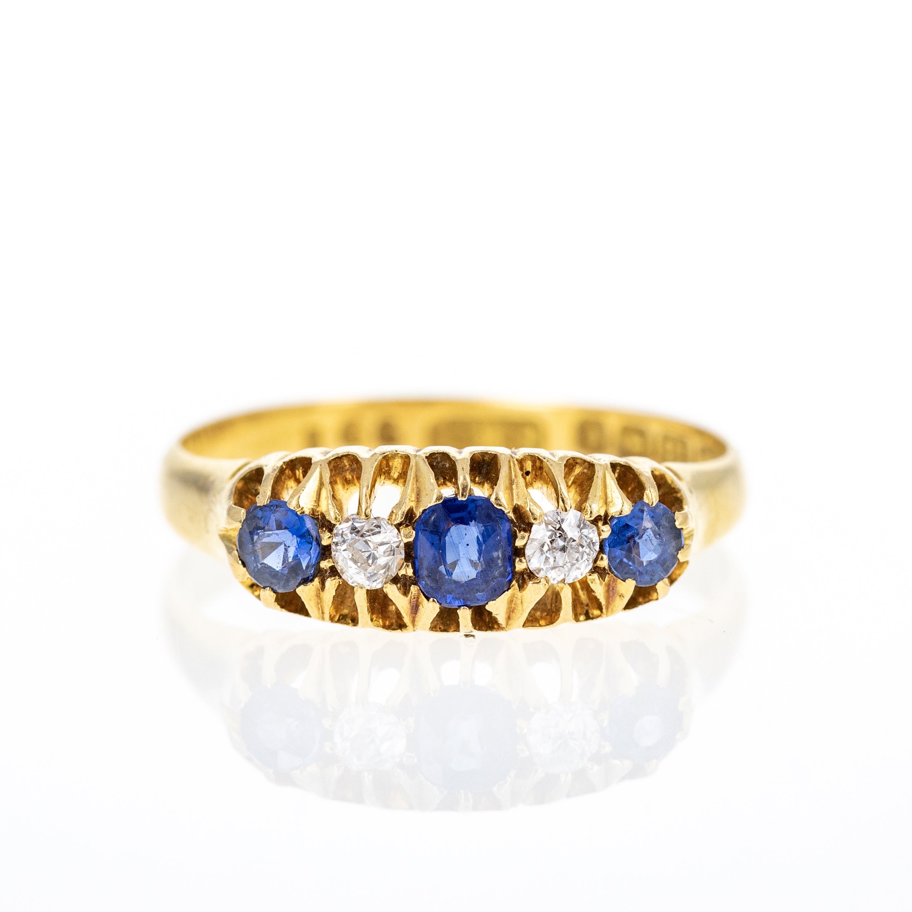 Victorian 18K Yellow Gold 0.35 Carat Sapphire Diamond Five Stone Ring -  Replica Handbags 