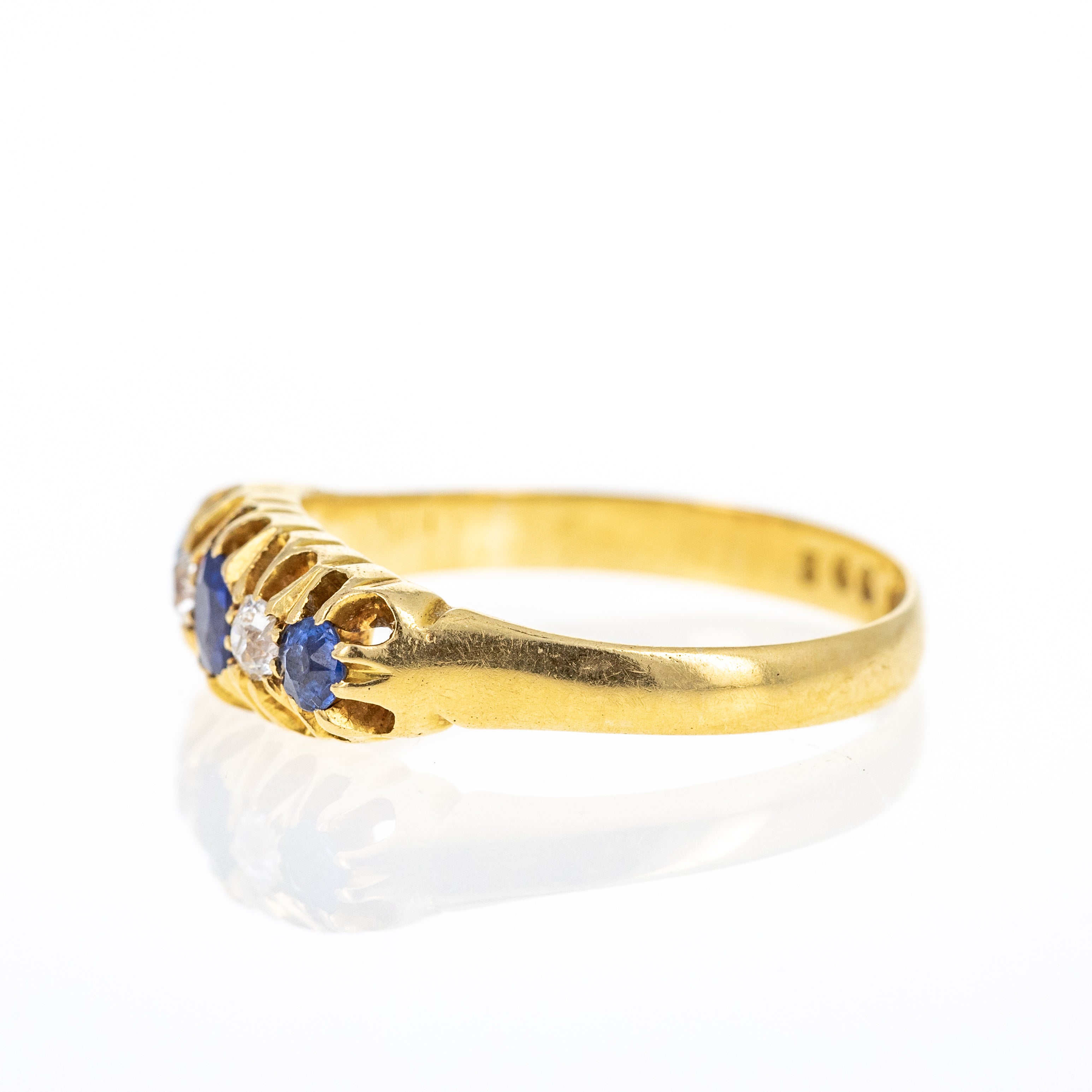 Victorian 18K Yellow Gold 0.35 Carat Sapphire Diamond Five Stone Ring -  Replica Handbags 