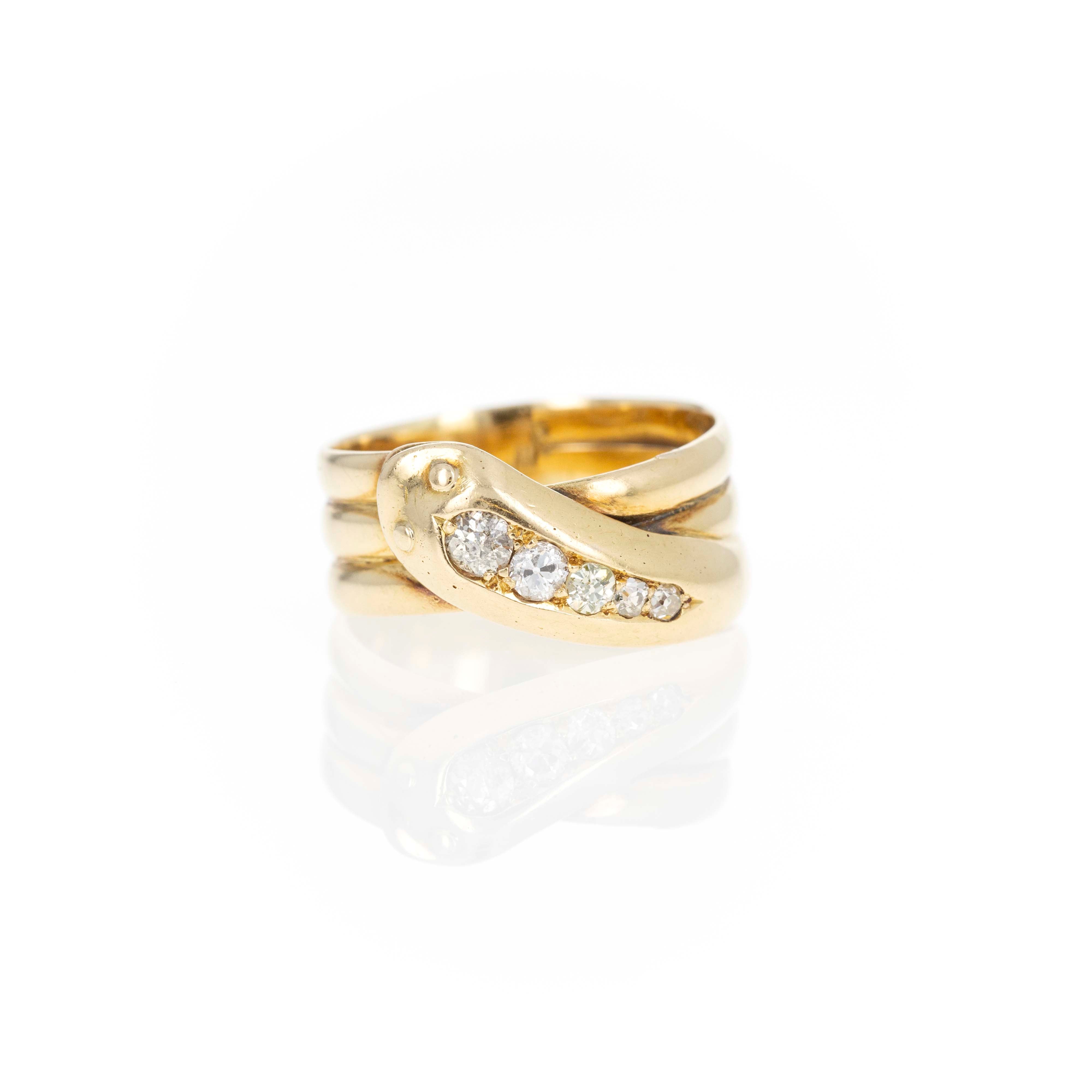 Victorian 18K Yellow Gold Old European Diamond Snake Ring -  Replica Handbags 