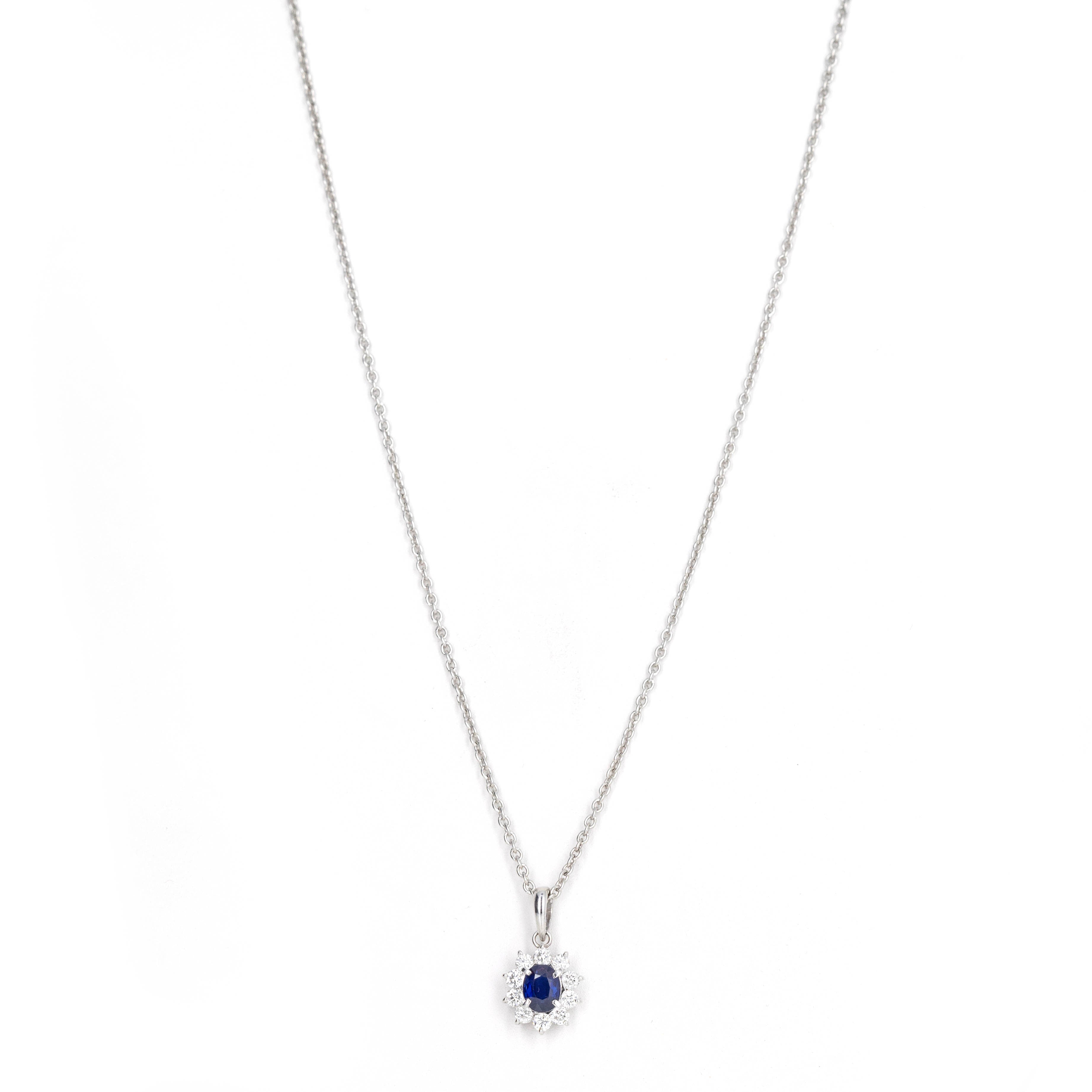 0.68 Carat Oval Natural Sapphire Diamond Halo Pendant Necklace -  Replica Handbags 
