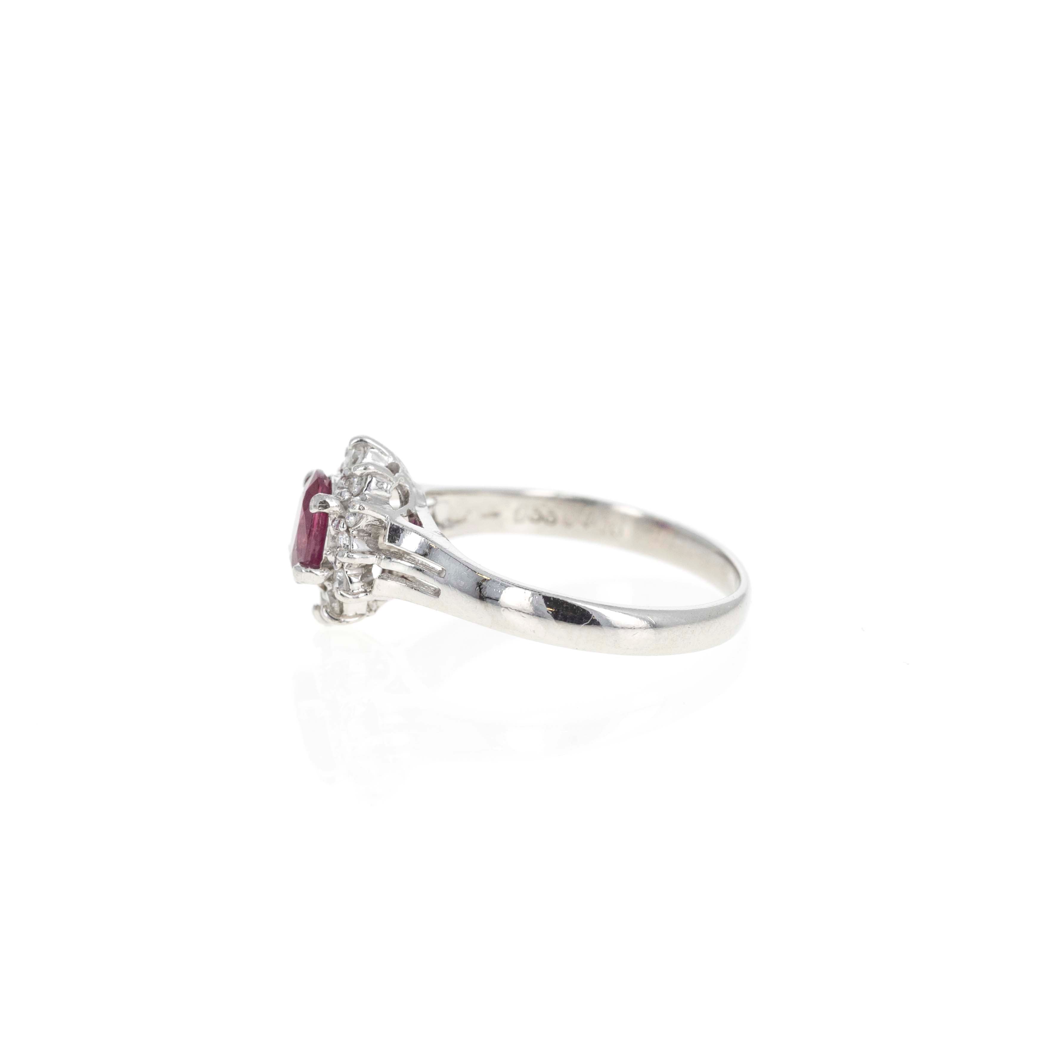 Platinum 0.55 Carat Oval Ruby Diamond Halo Ring - Replica Handbags