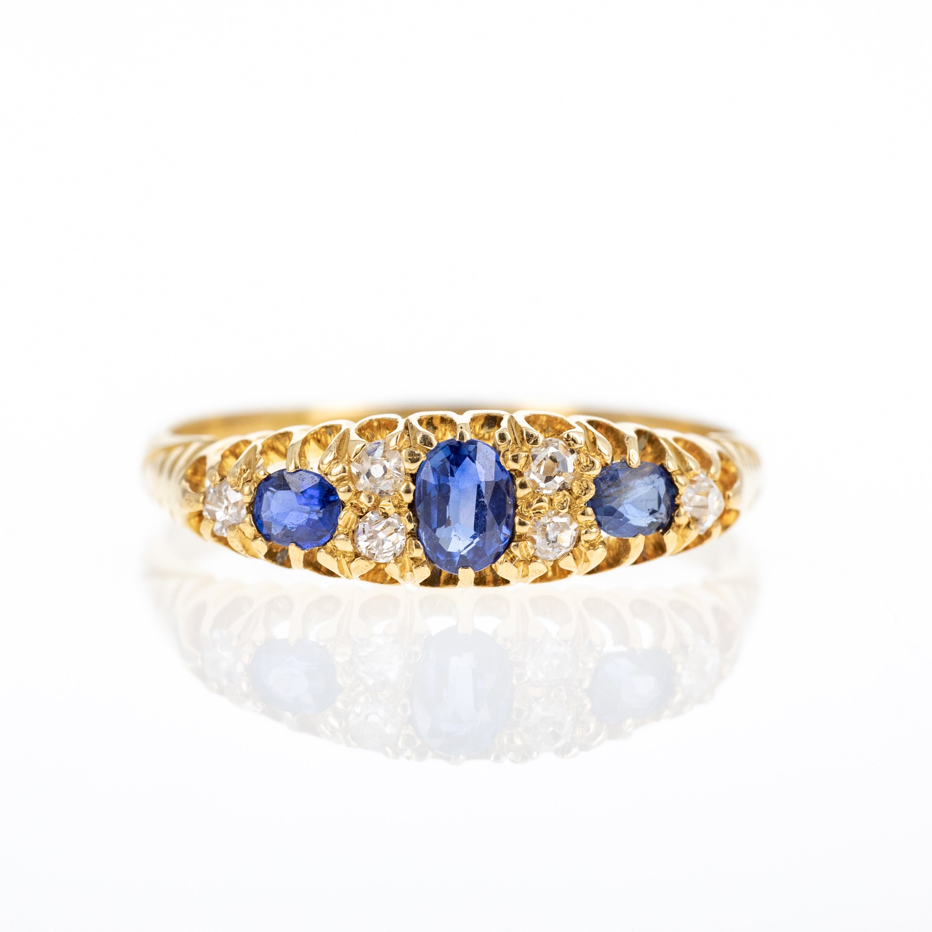 Victorian 18K Yellow Gold 0.30 Carat Sapphire Diamond Five Stone Ring -  Replica Handbags 