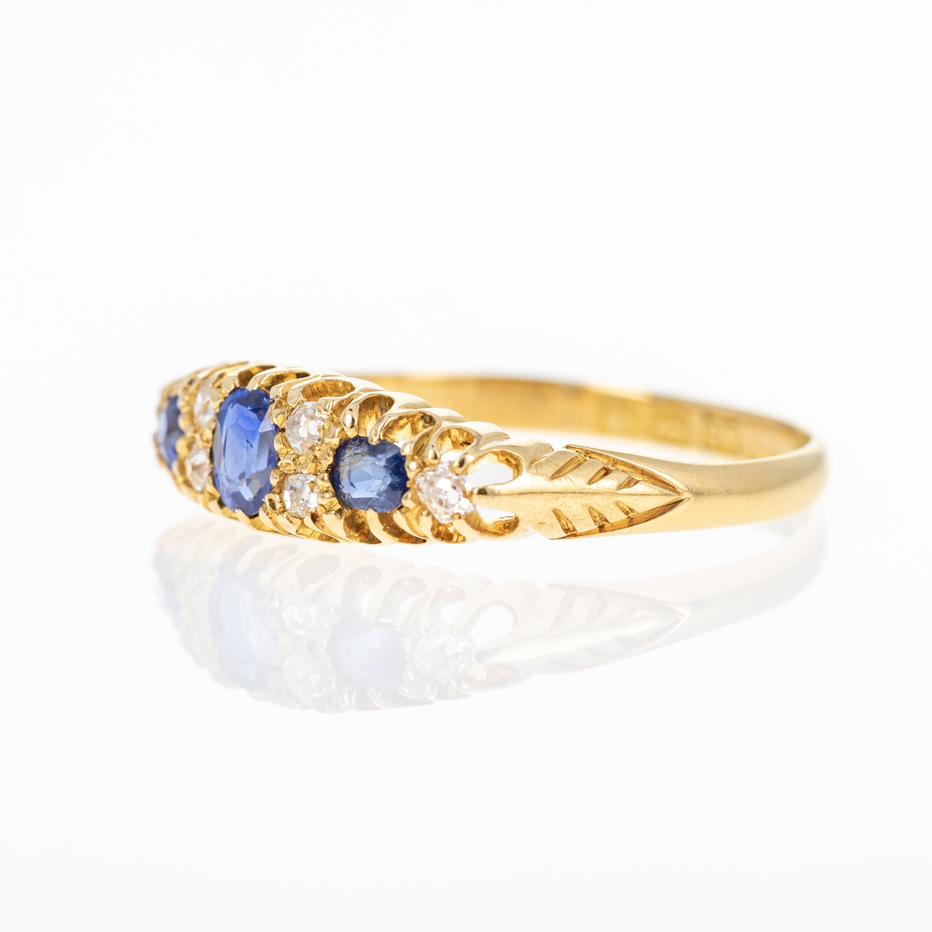 Victorian 18K Yellow Gold 0.30 Carat Sapphire Diamond Five Stone Ring -  Replica Handbags 