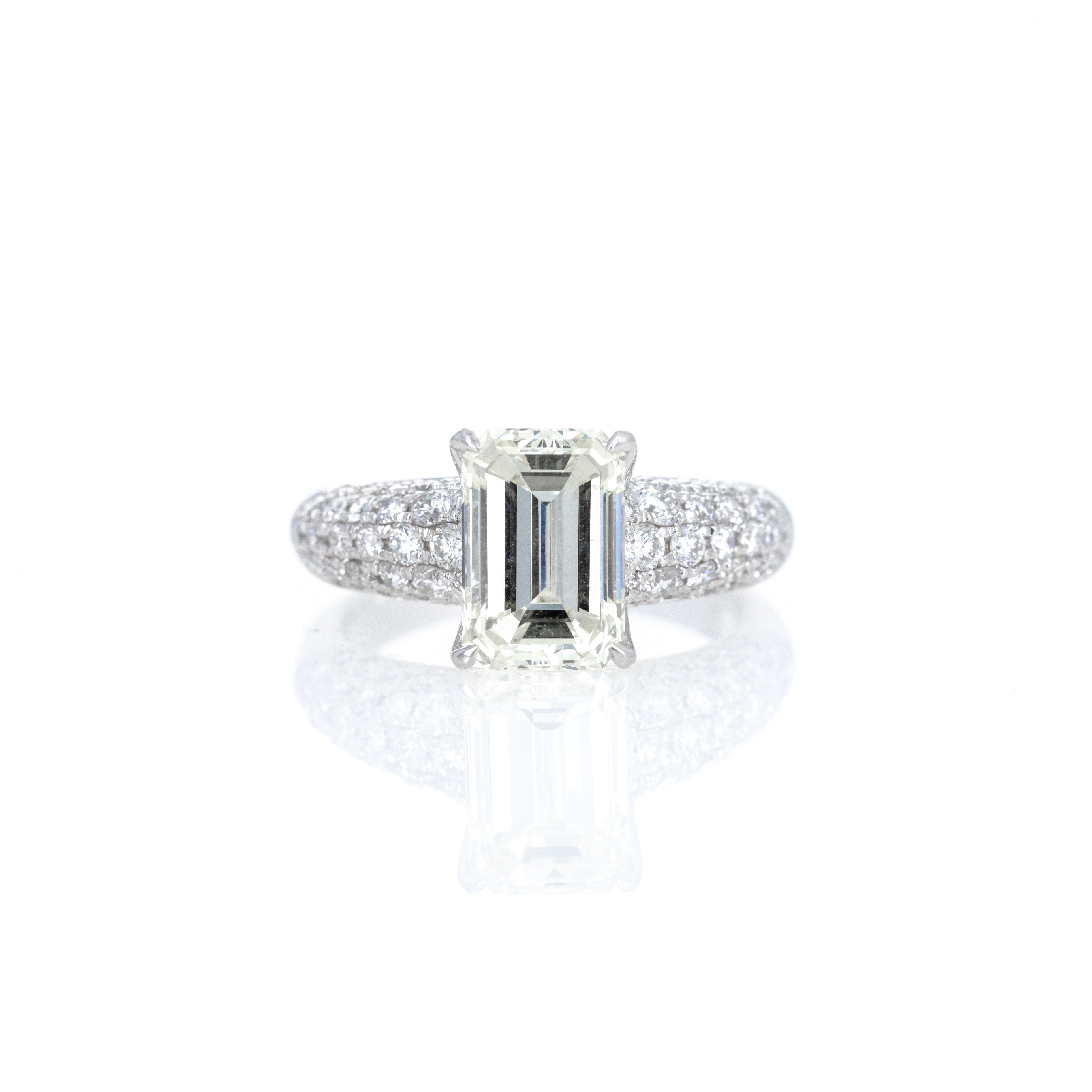Platinum 3.05 Carat Emerald Cut Diamond Pave Engagement Ring - Replica Handbags