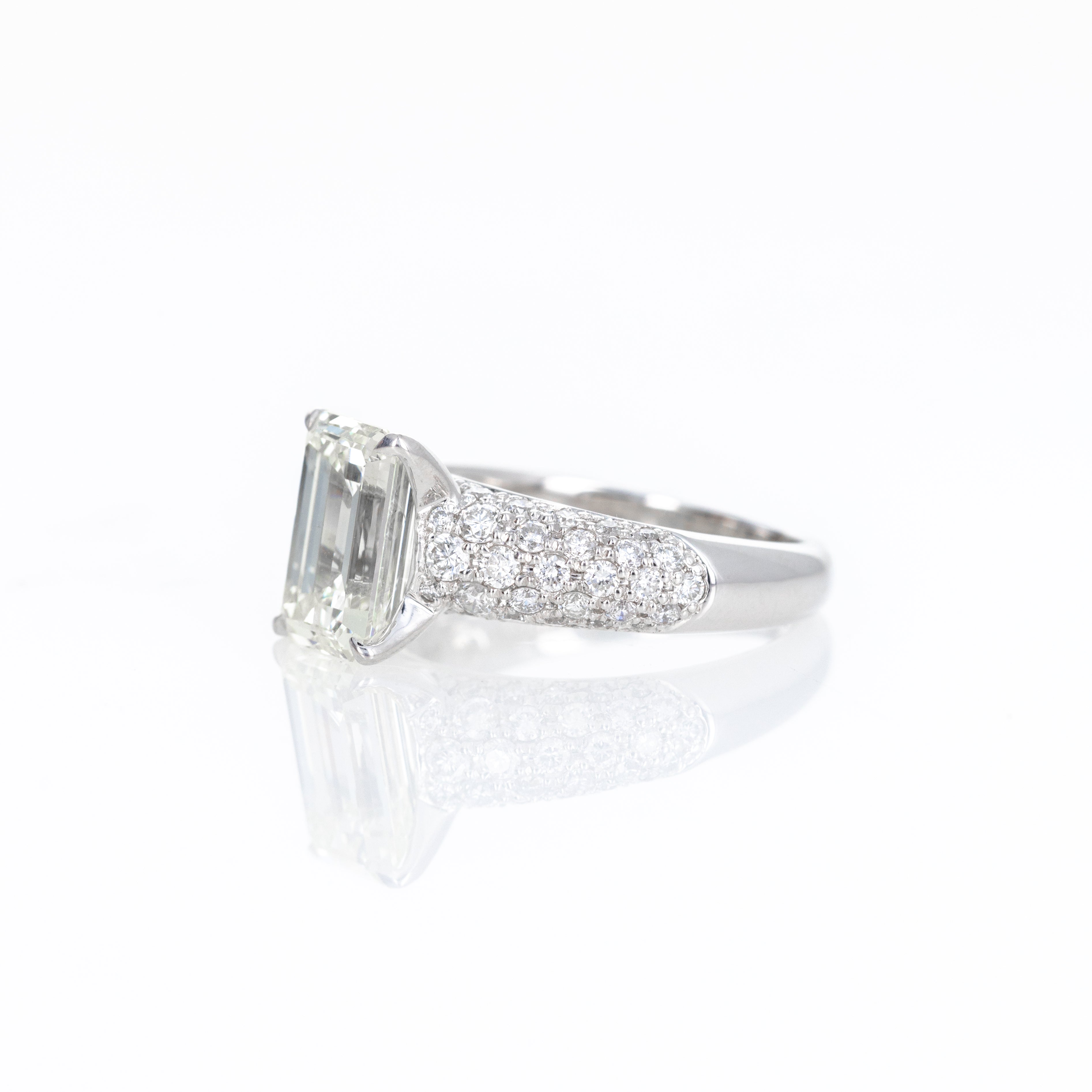 Platinum 3.05 Carat Emerald Cut Diamond Pave Engagement Ring - Replica Handbags