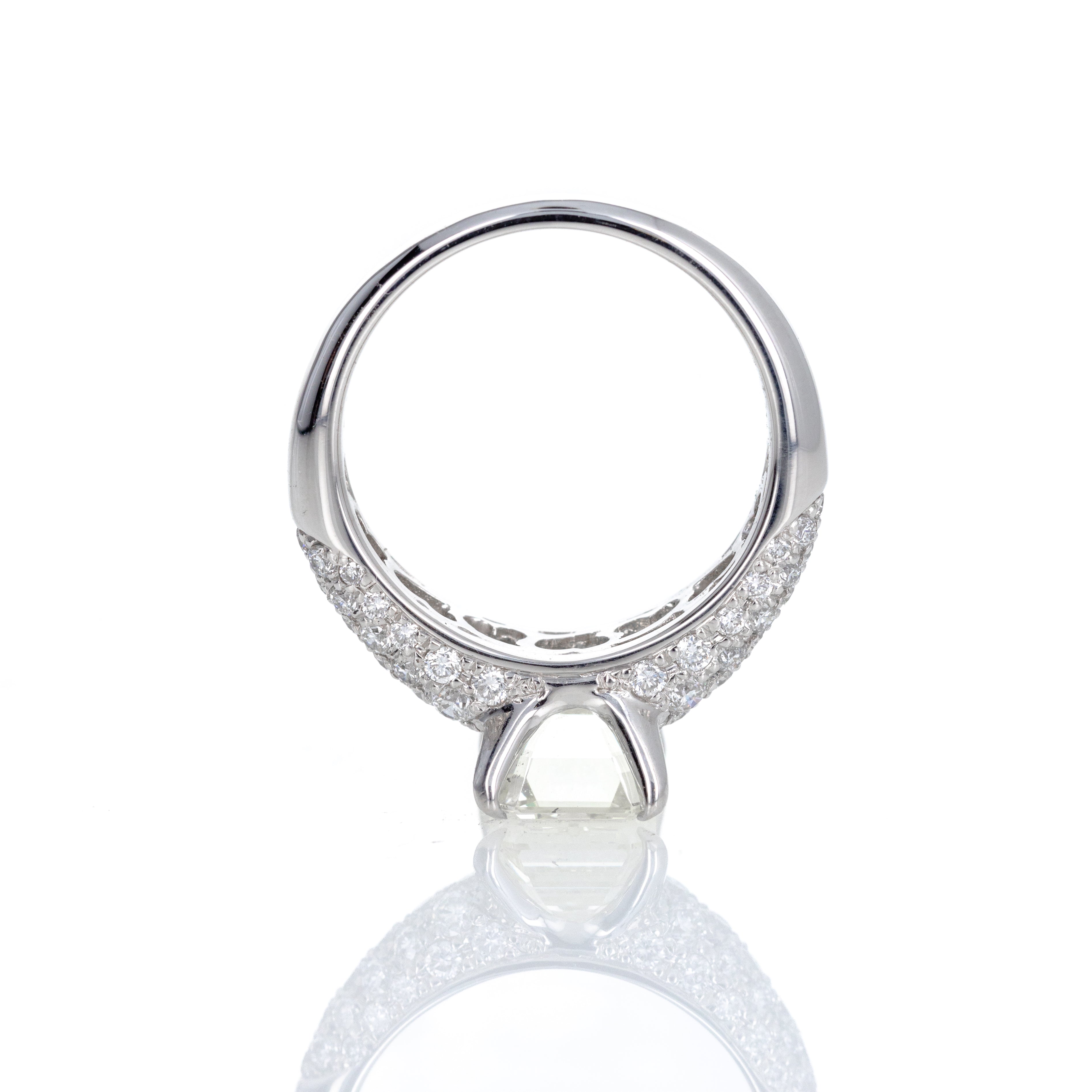 Platinum 3.05 Carat Emerald Cut Diamond Pave Engagement Ring - Replica Handbags