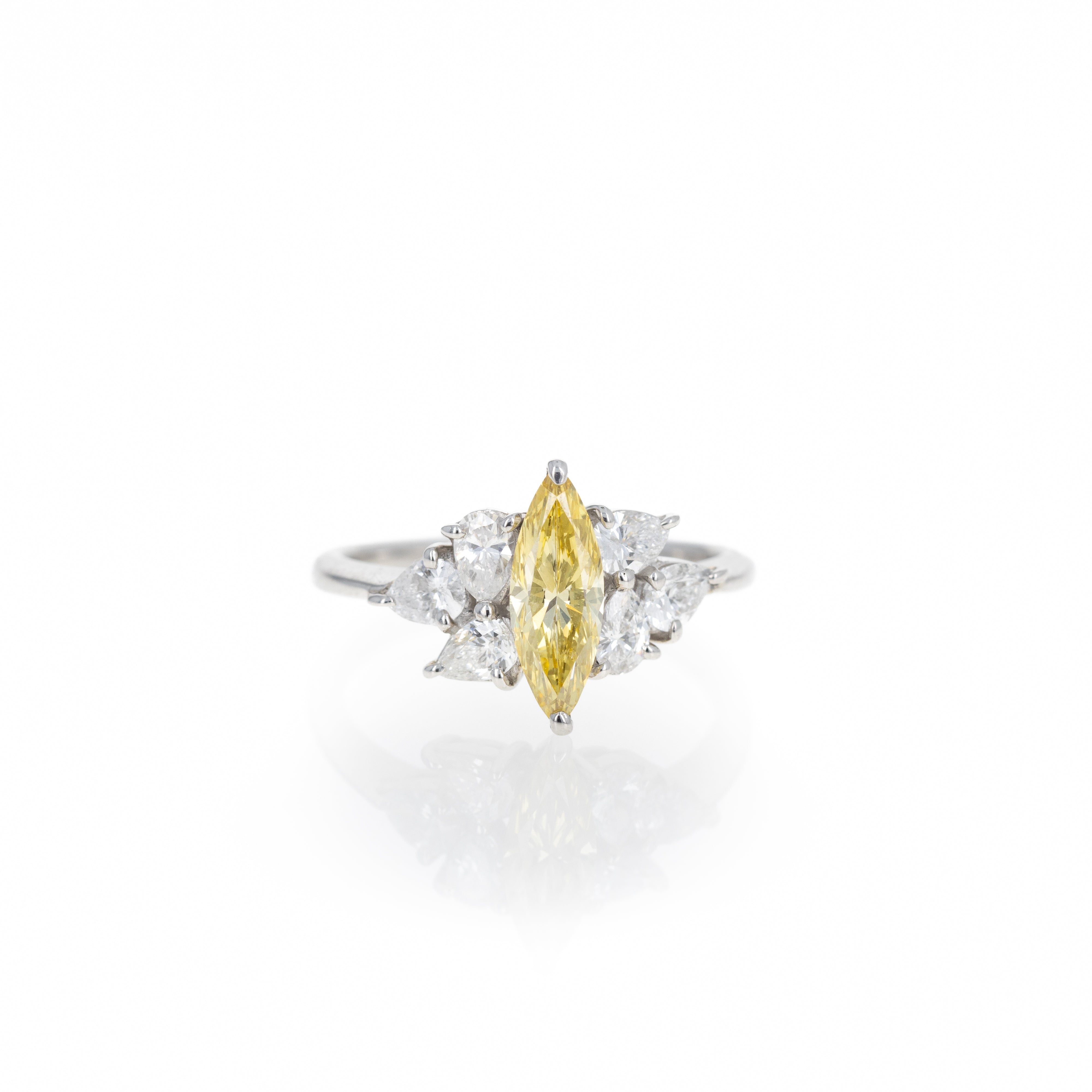 Platinum 0.74 Carat Fancy Intense Yellow Marquise Diamond Engagement Ring - Replica Handbags