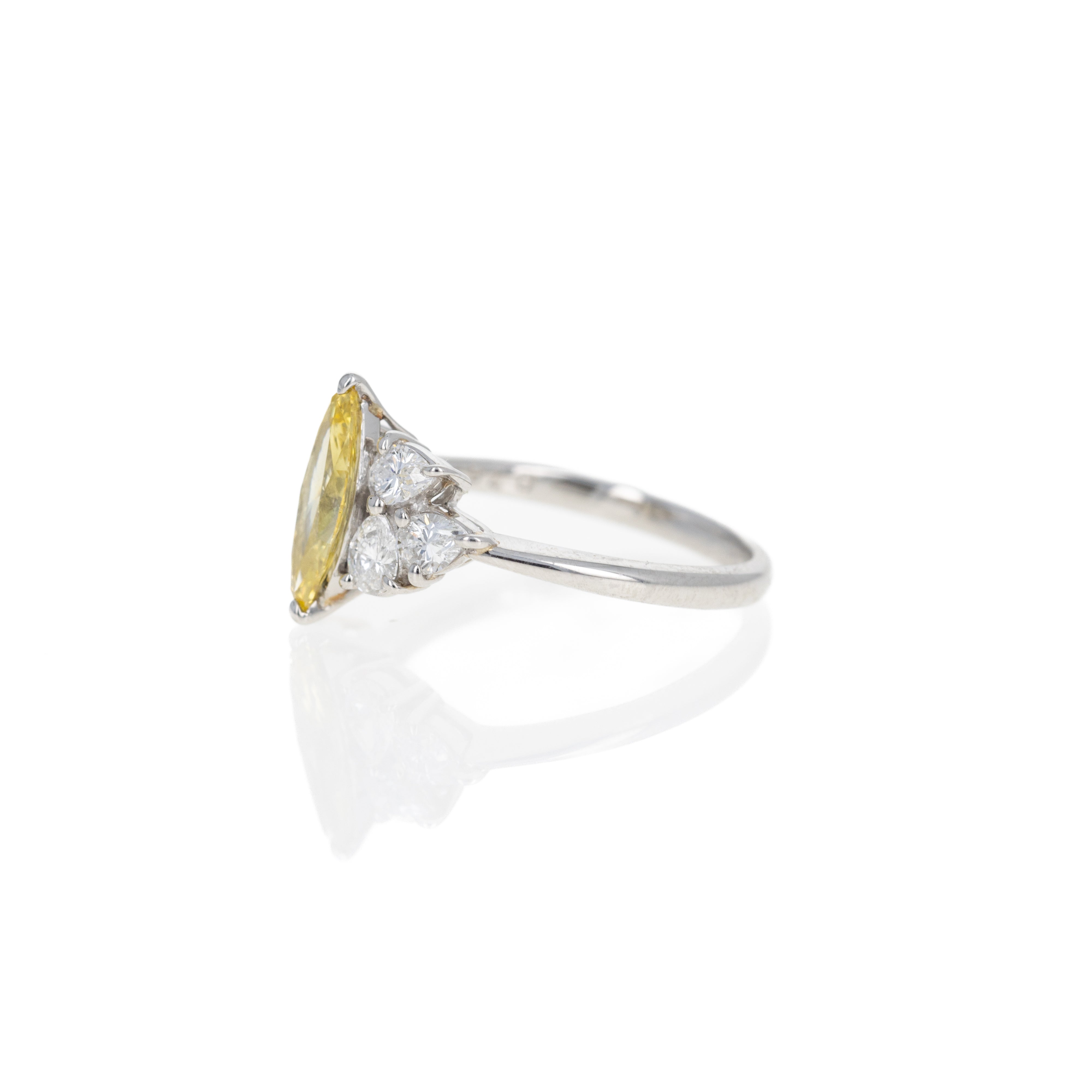 Platinum 0.74 Carat Fancy Intense Yellow Marquise Diamond Engagement Ring -  Replica Handbags 