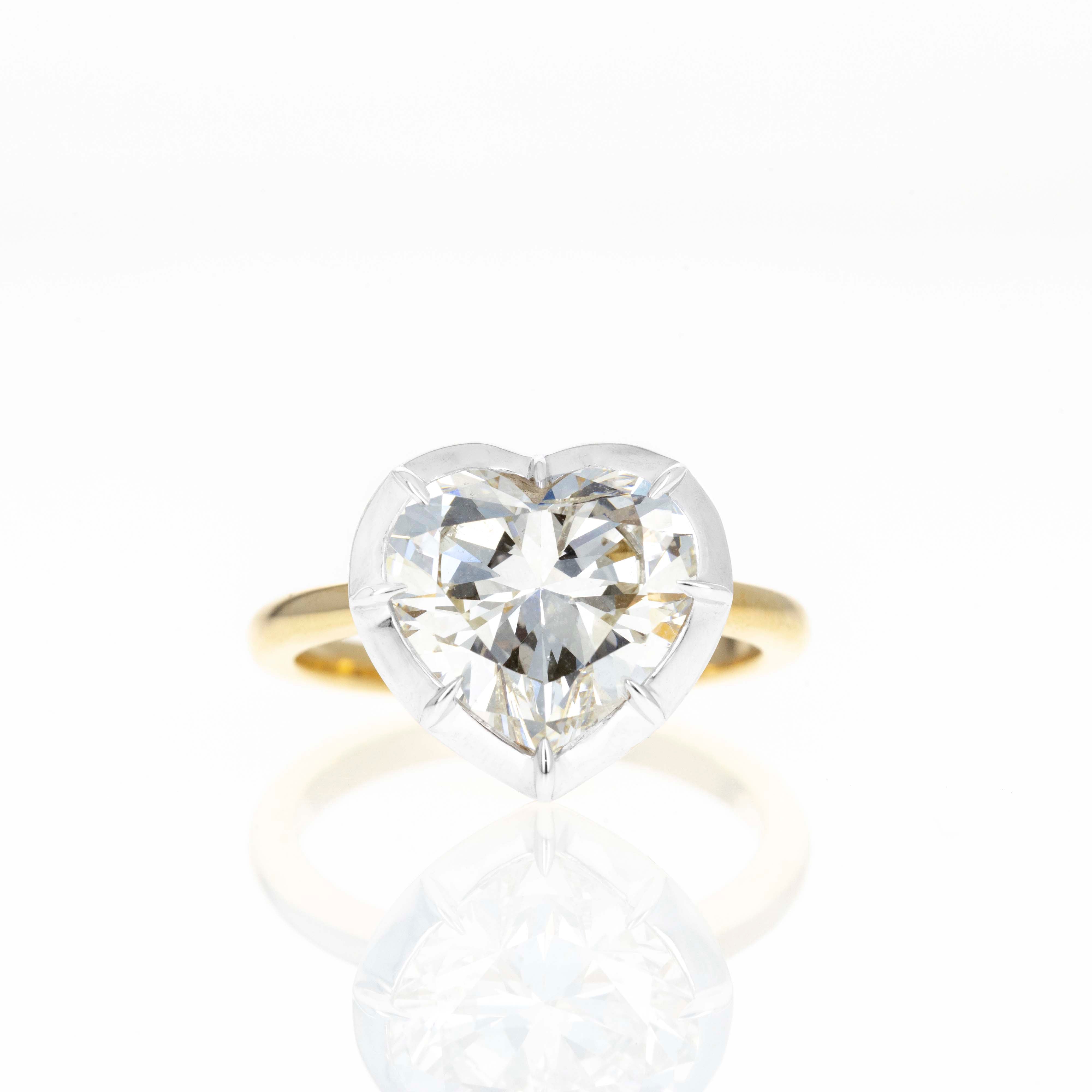 18K Yellow Gold and Platinum 4.14 Carat Heart Diamond Bezel Engagement Ring - Replica Handbags