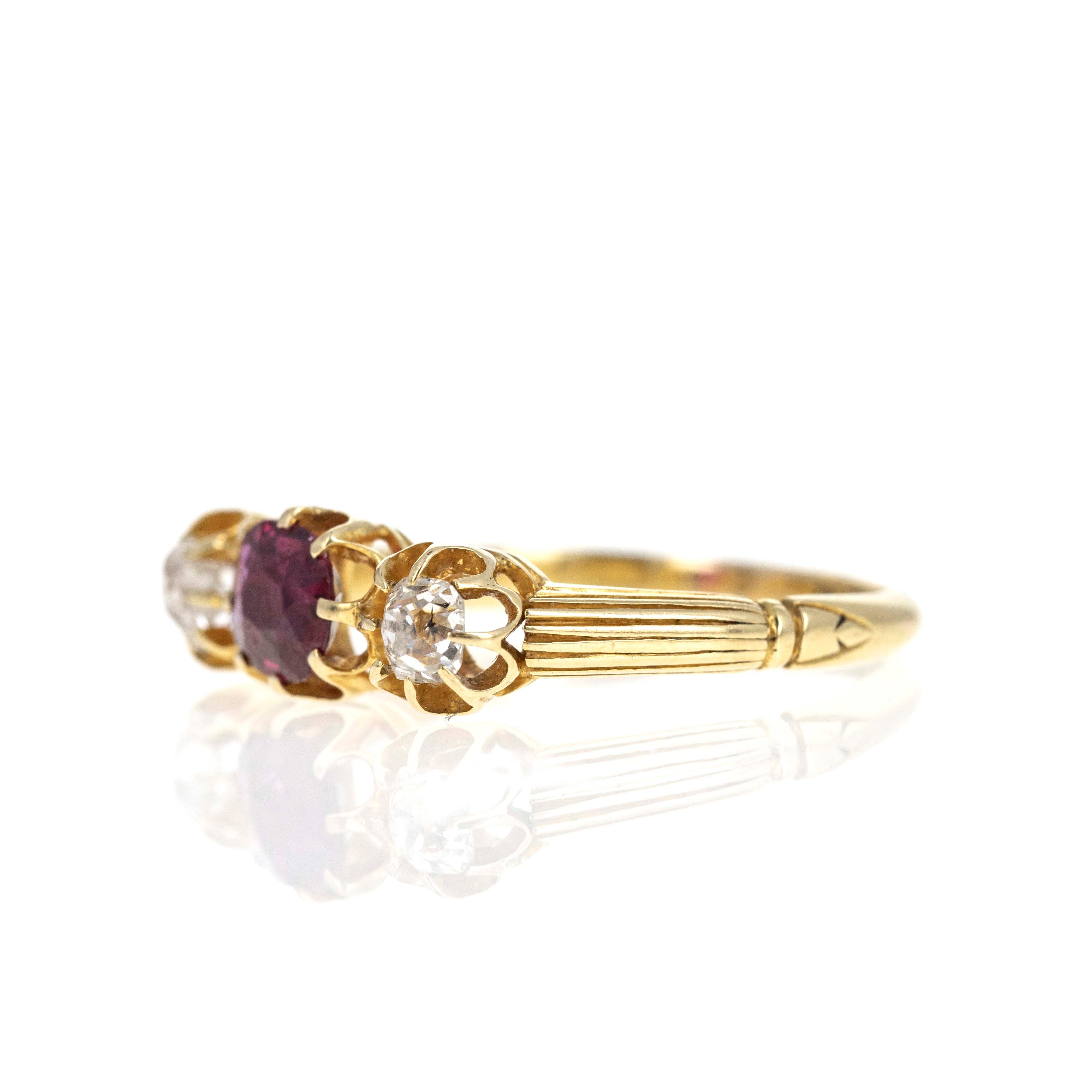 Victorian 18K Yellow Gold 0.53 Carat Ruby Old Mine Diamond Three Stone Ring -  Replica Handbags 