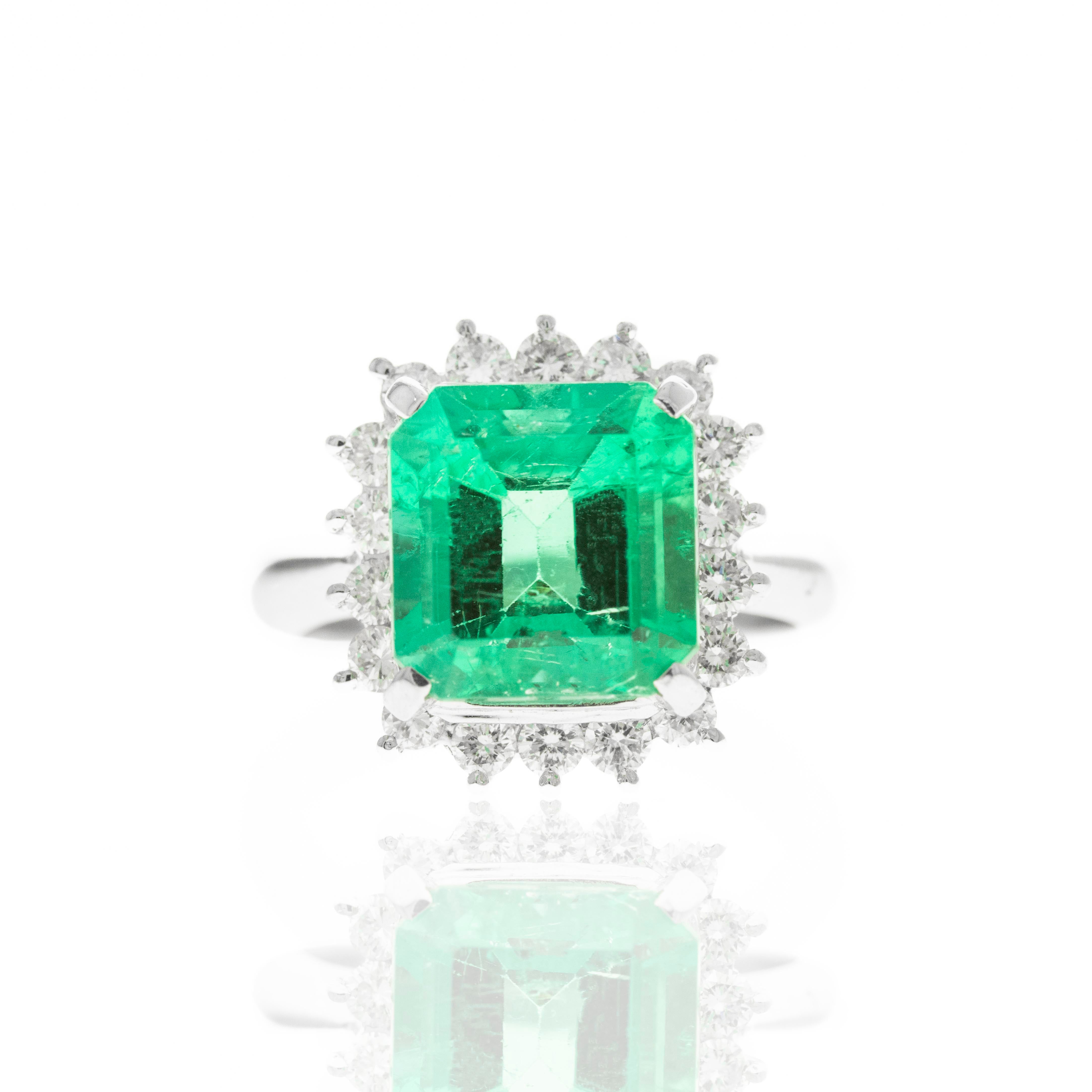 Platinum 3.74 Carat Columbian Emerald Diamond Halo Ring - Replica Handbags