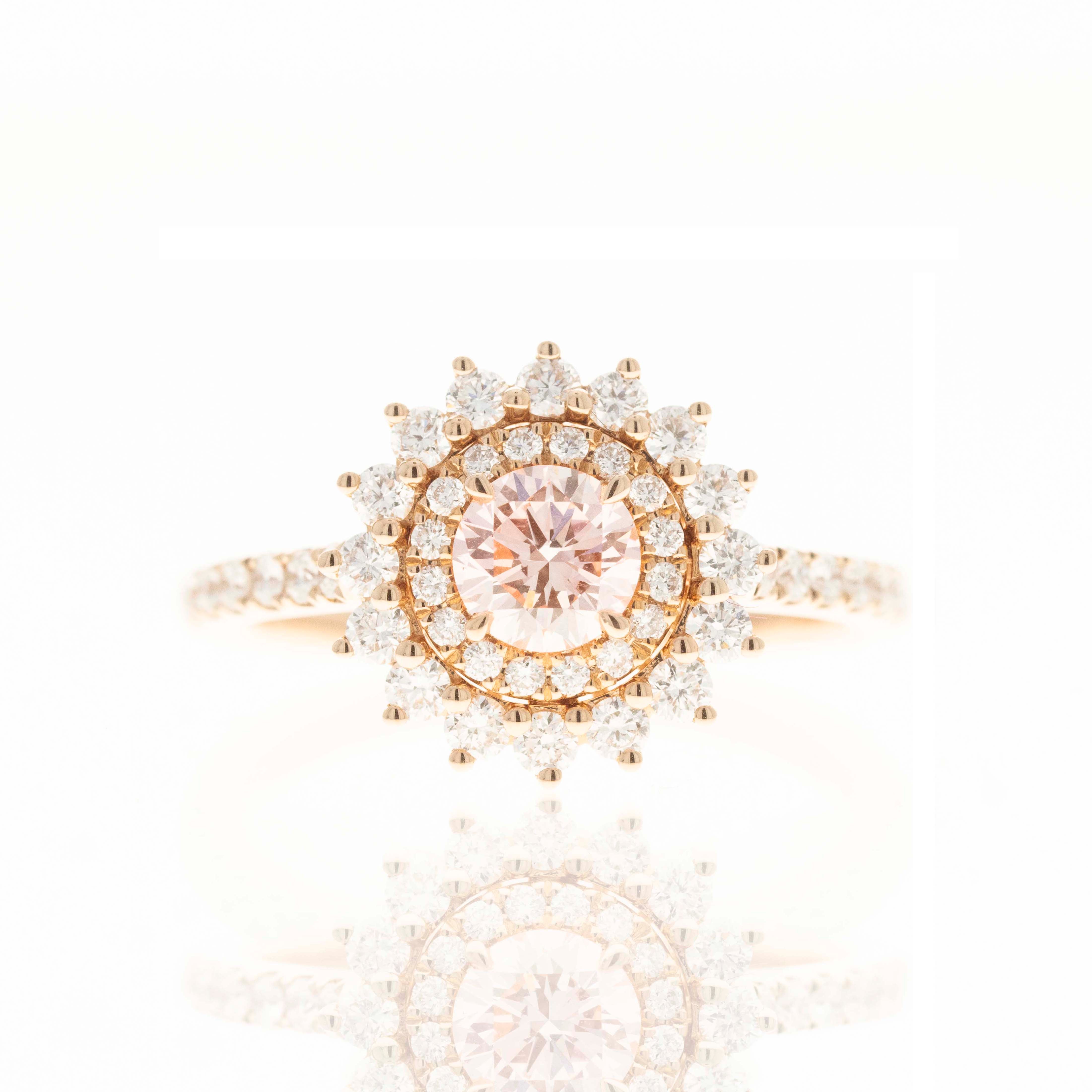 Lab Grown Round Pink Diamond Floral Halo Engagement Ring - Replica Handbags