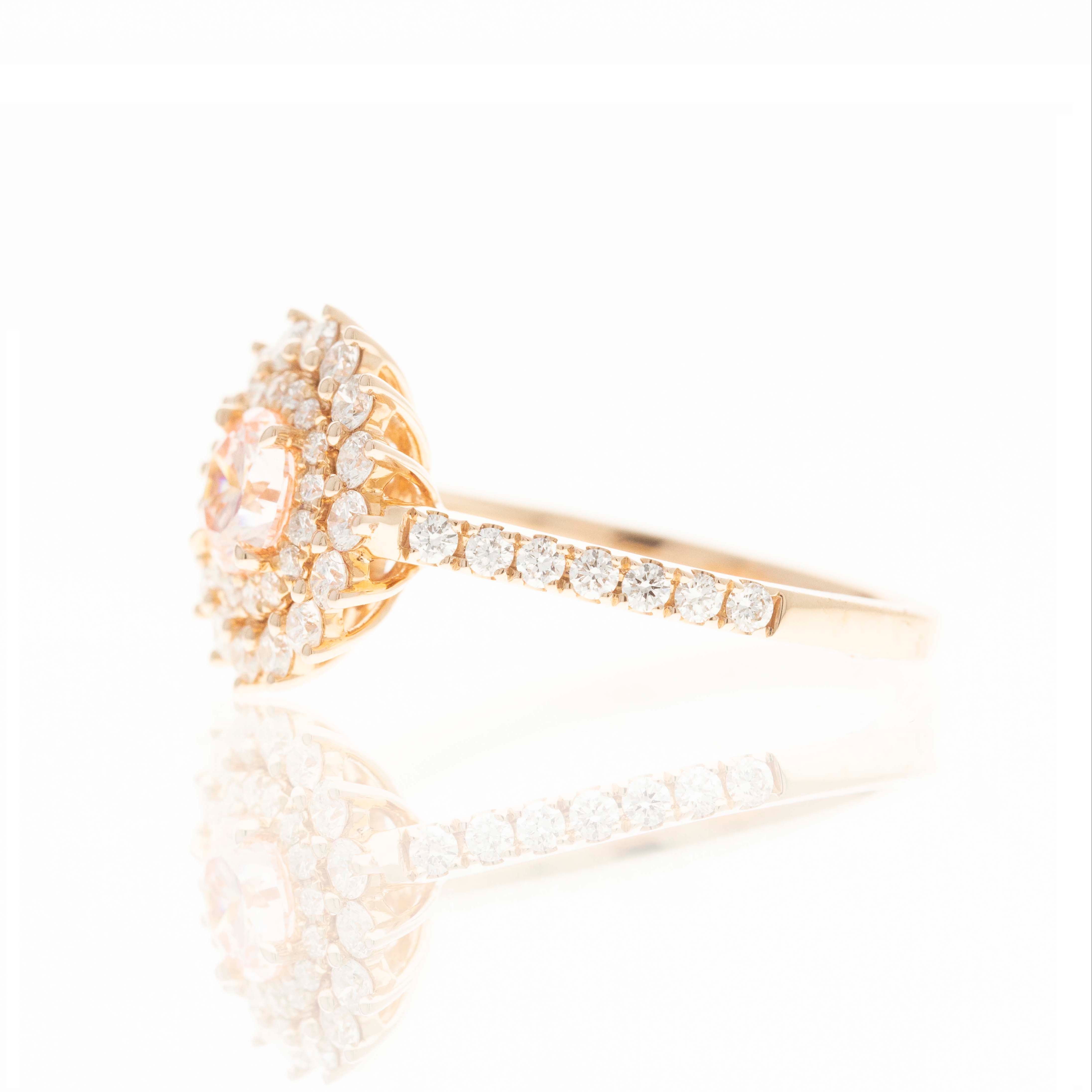 Lab Grown Round Pink Diamond Floral Halo Engagement Ring - Replica Handbags