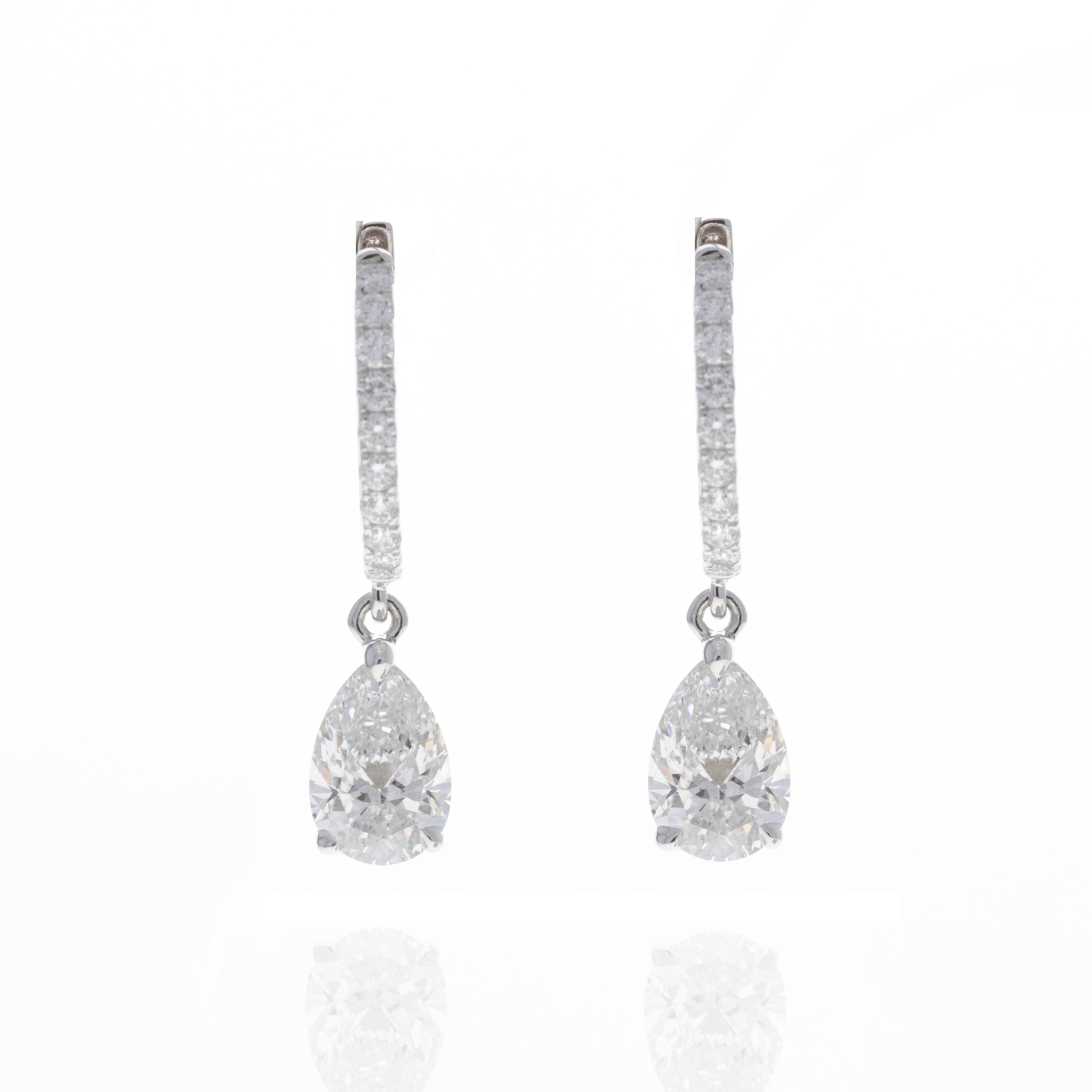 Lab Grown 2.43 Carat Pear Diamond Hoop Drop Earrings - Replica Handbags
