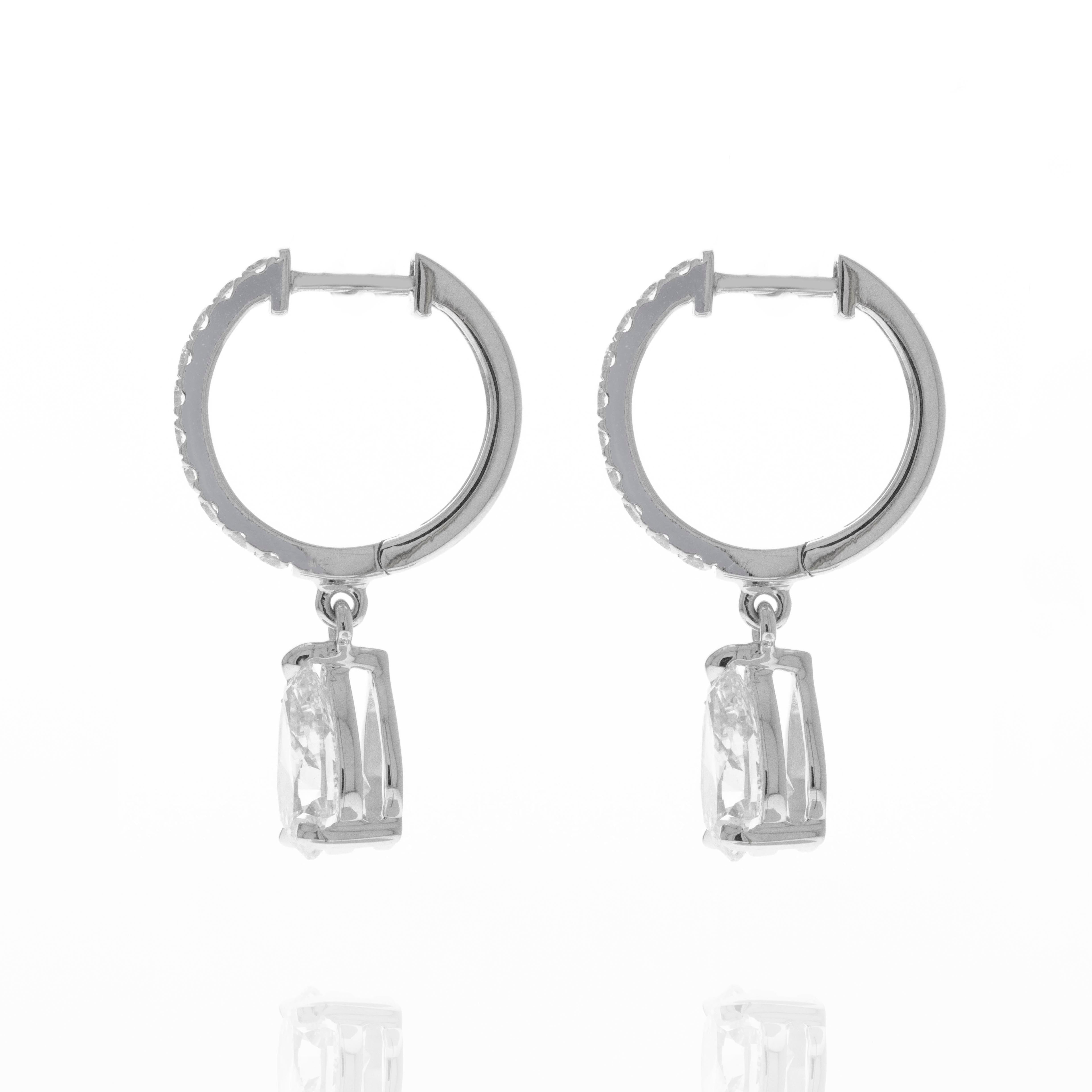 Lab Grown 2.43 Carat Pear Diamond Hoop Drop Earrings - Replica Handbags