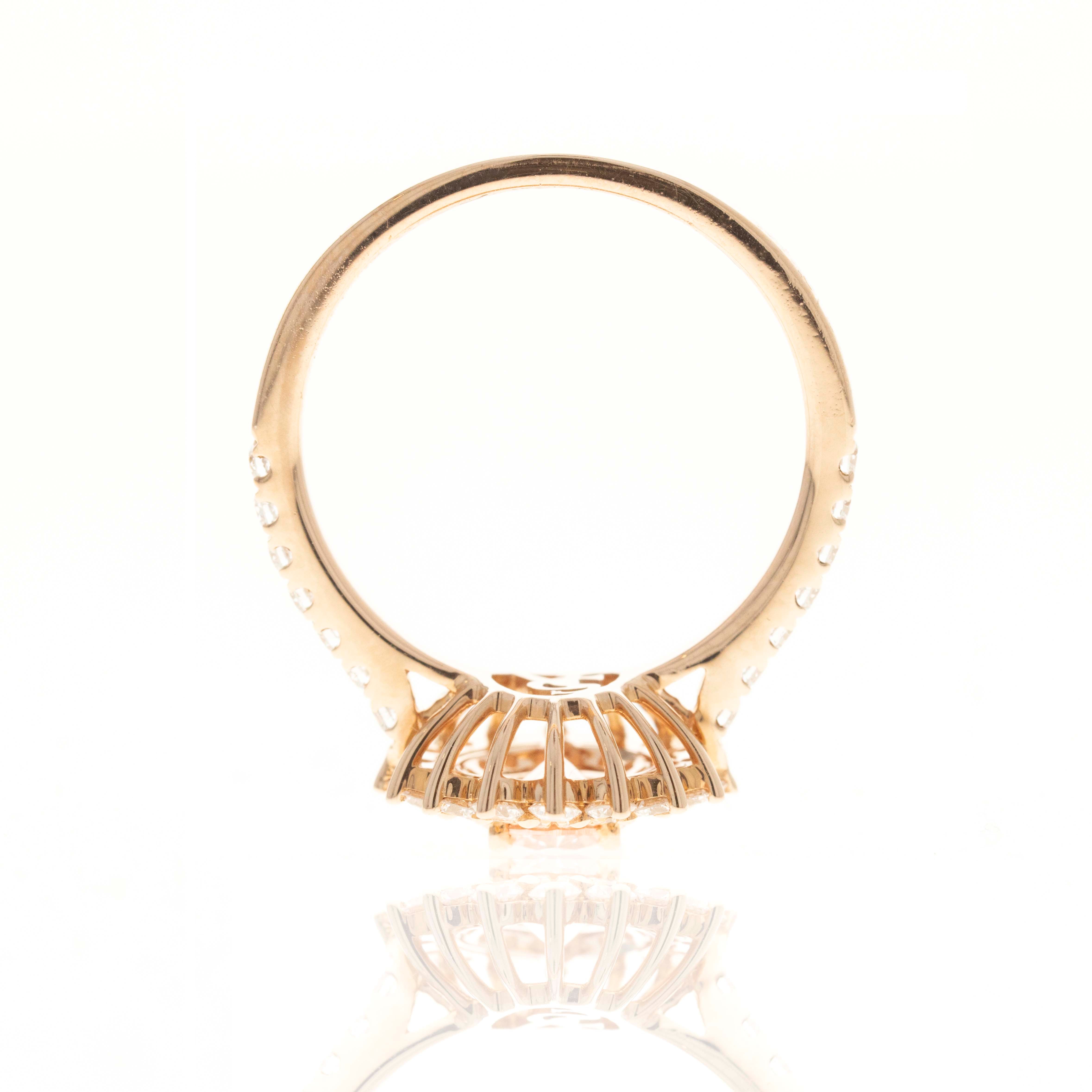 Lab Grown Round Pink Diamond Floral Halo Engagement Ring - Replica Handbags