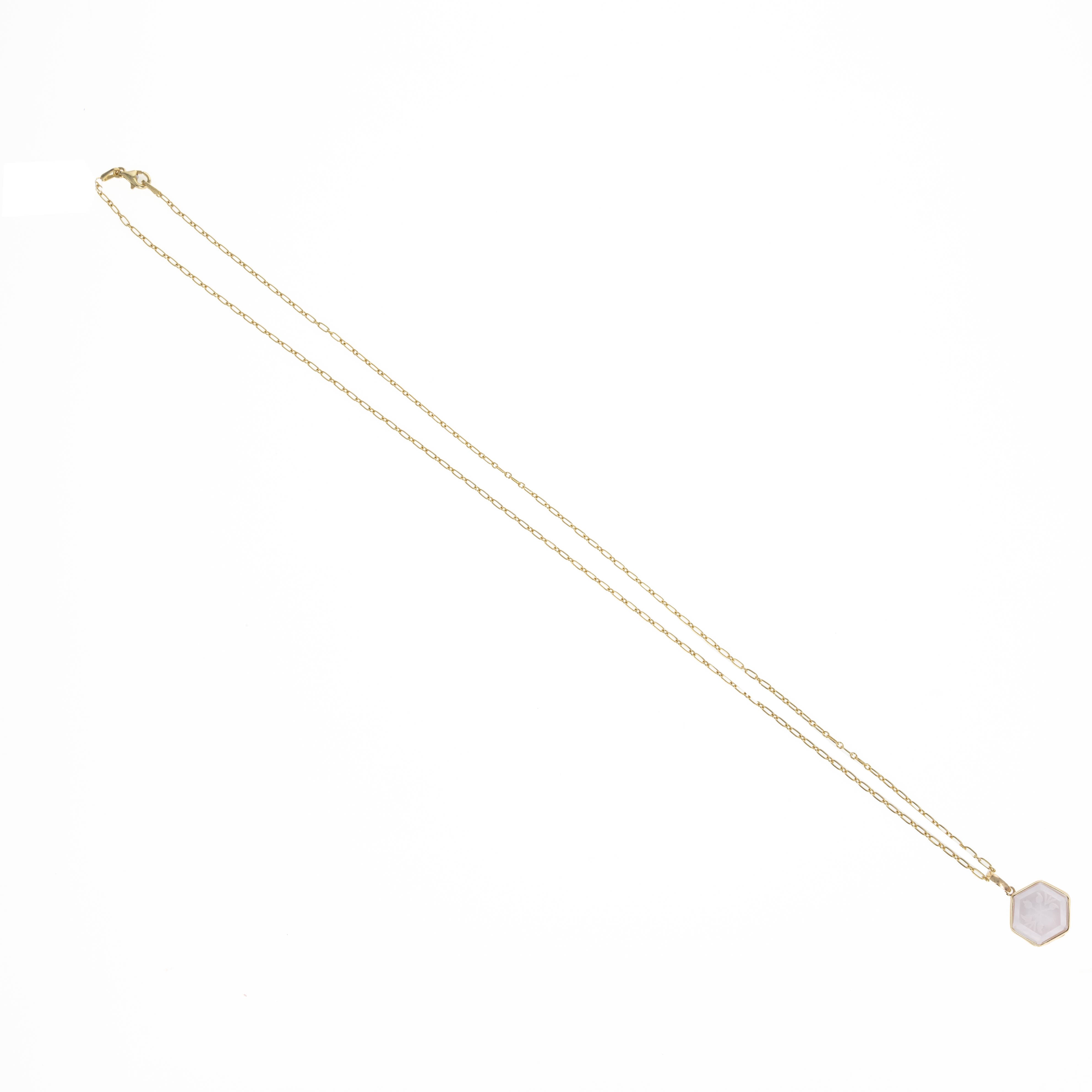 14K Yellow Gold 6.24 Carat Rose Quartz Engraved Hexagon Pendant Necklace -  Replica Handbags 