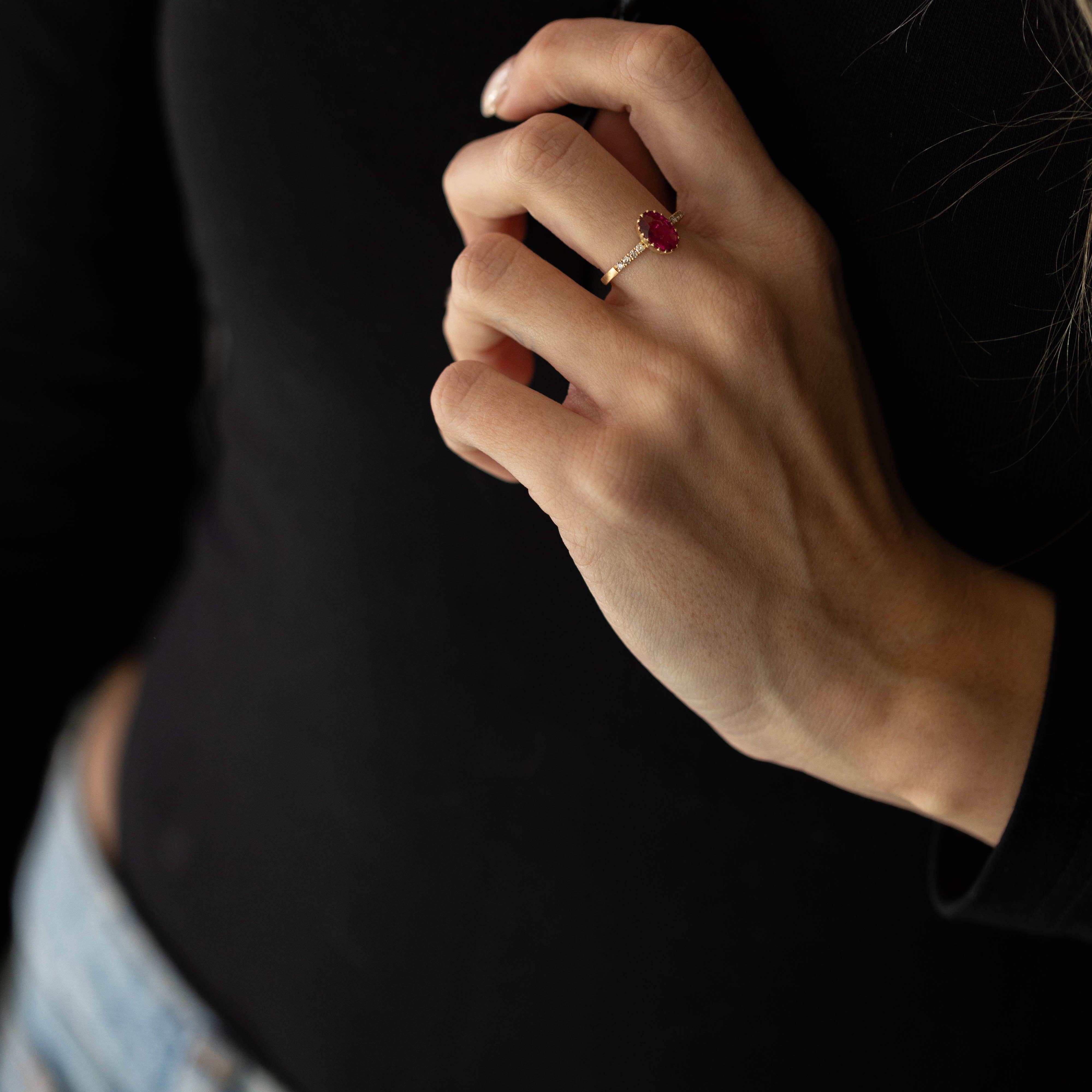 14K Yellow Gold 0.99 Carat Rubellite Tourmaline Diamond Brushed Ring -  Replica Handbags 