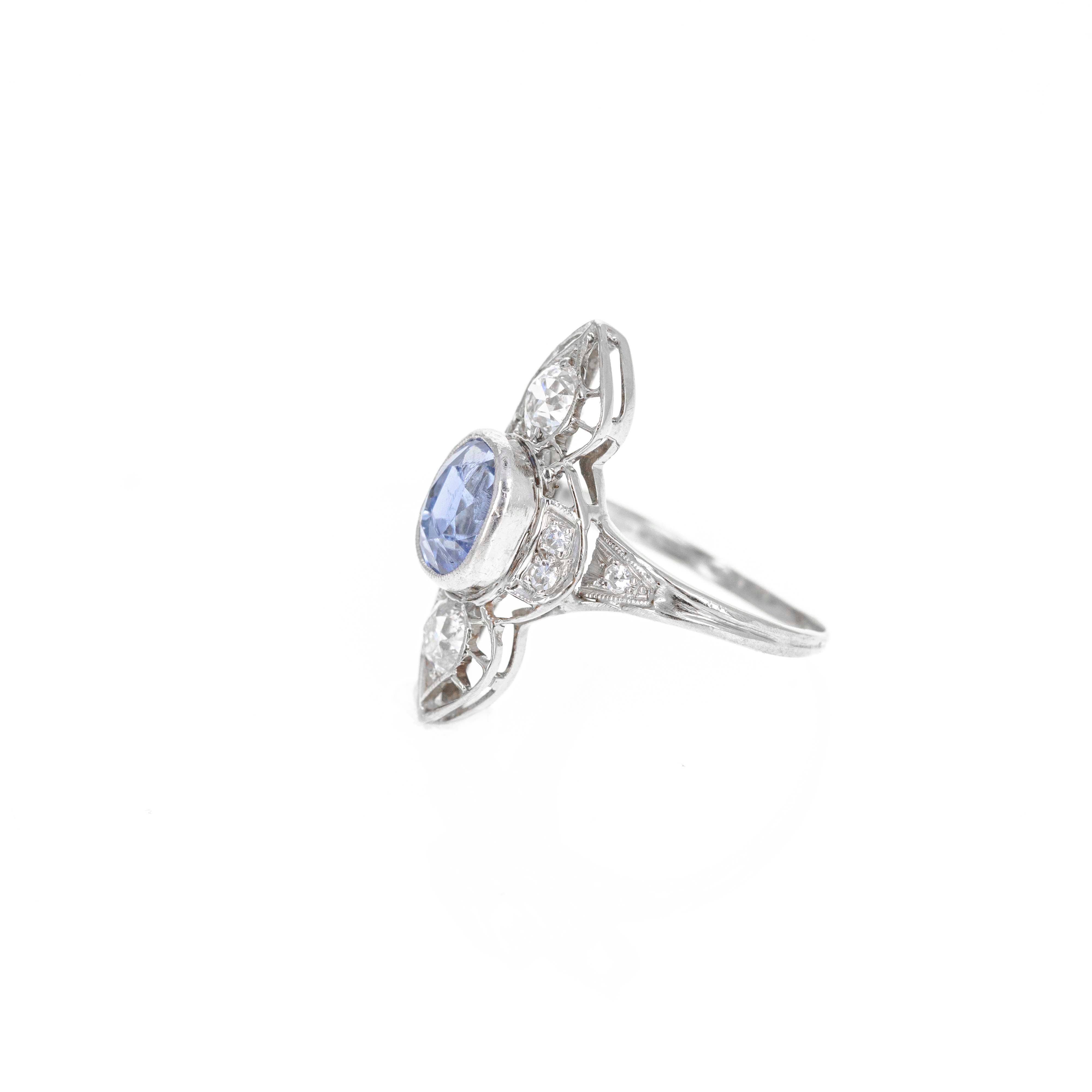 Art Deco 14K White Gold 2.20 Carat Sapphire Old European Diamond Ring -  Replica Handbags 