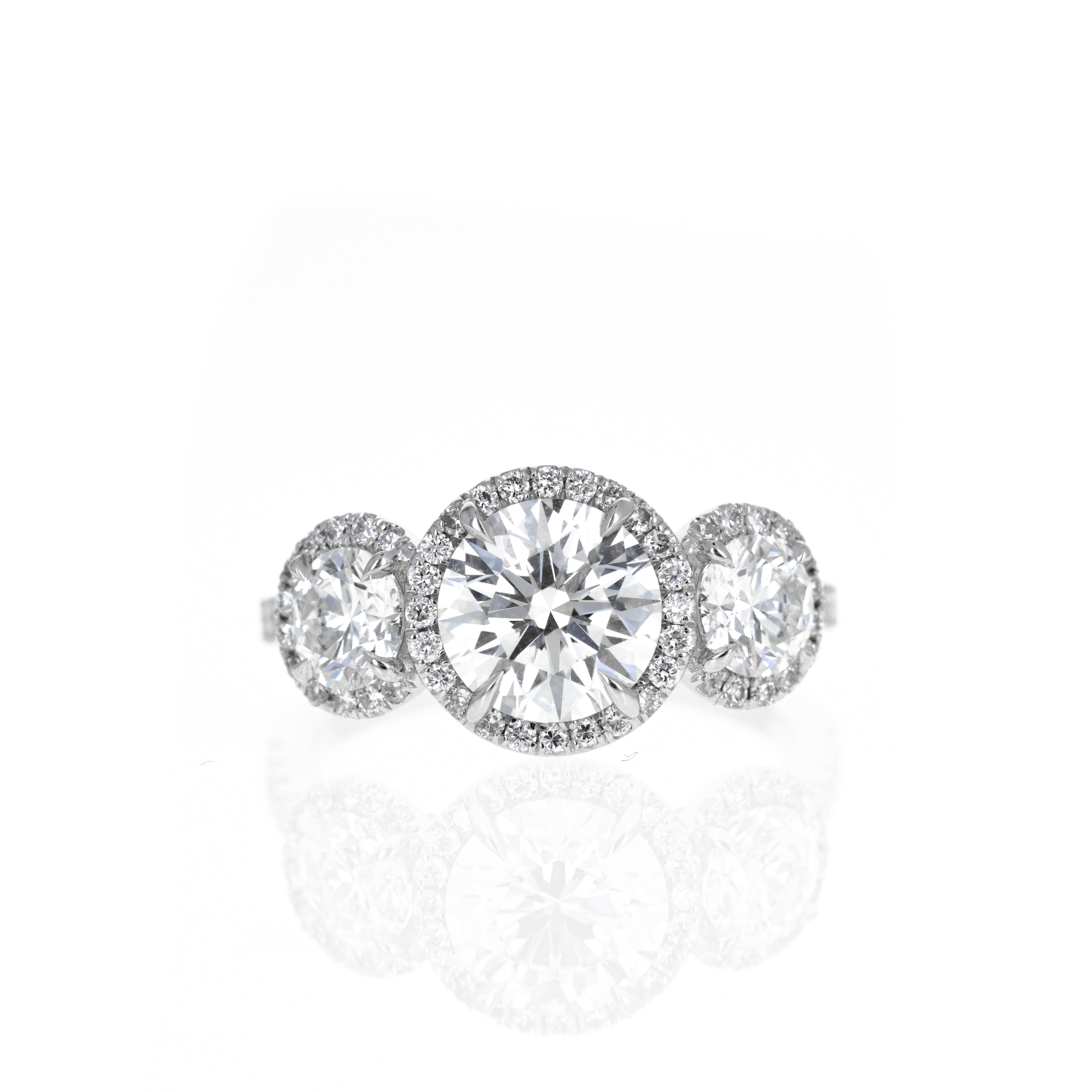 Platinum 1.85 Carat Round Diamond Three Stone Engagement Ring - Replica Handbags