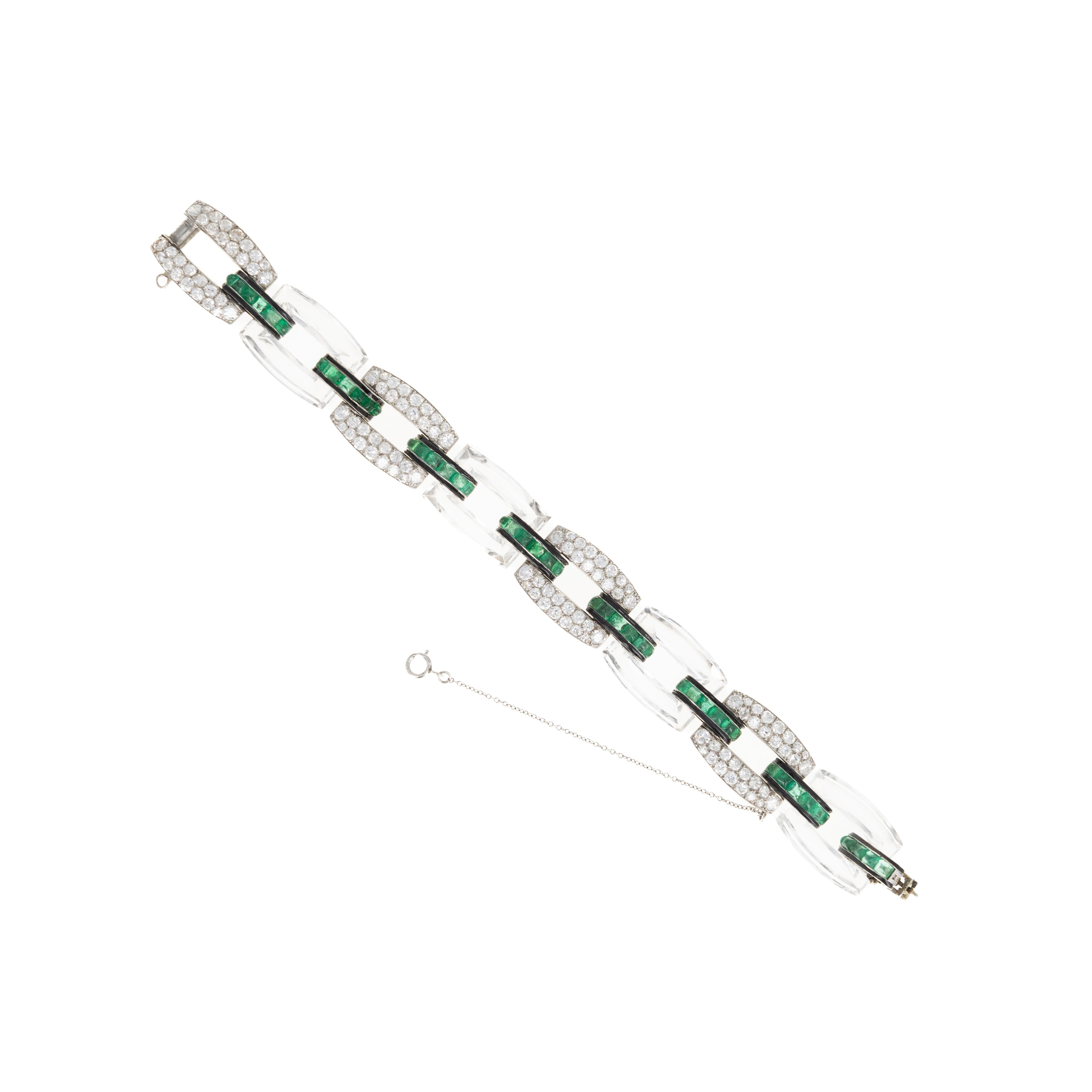 Platinum 18K White Gold 6 Carat Old European Cut Diamond Emerald Rock Crystal Quartz Bracelet -  Replica Handbags 
