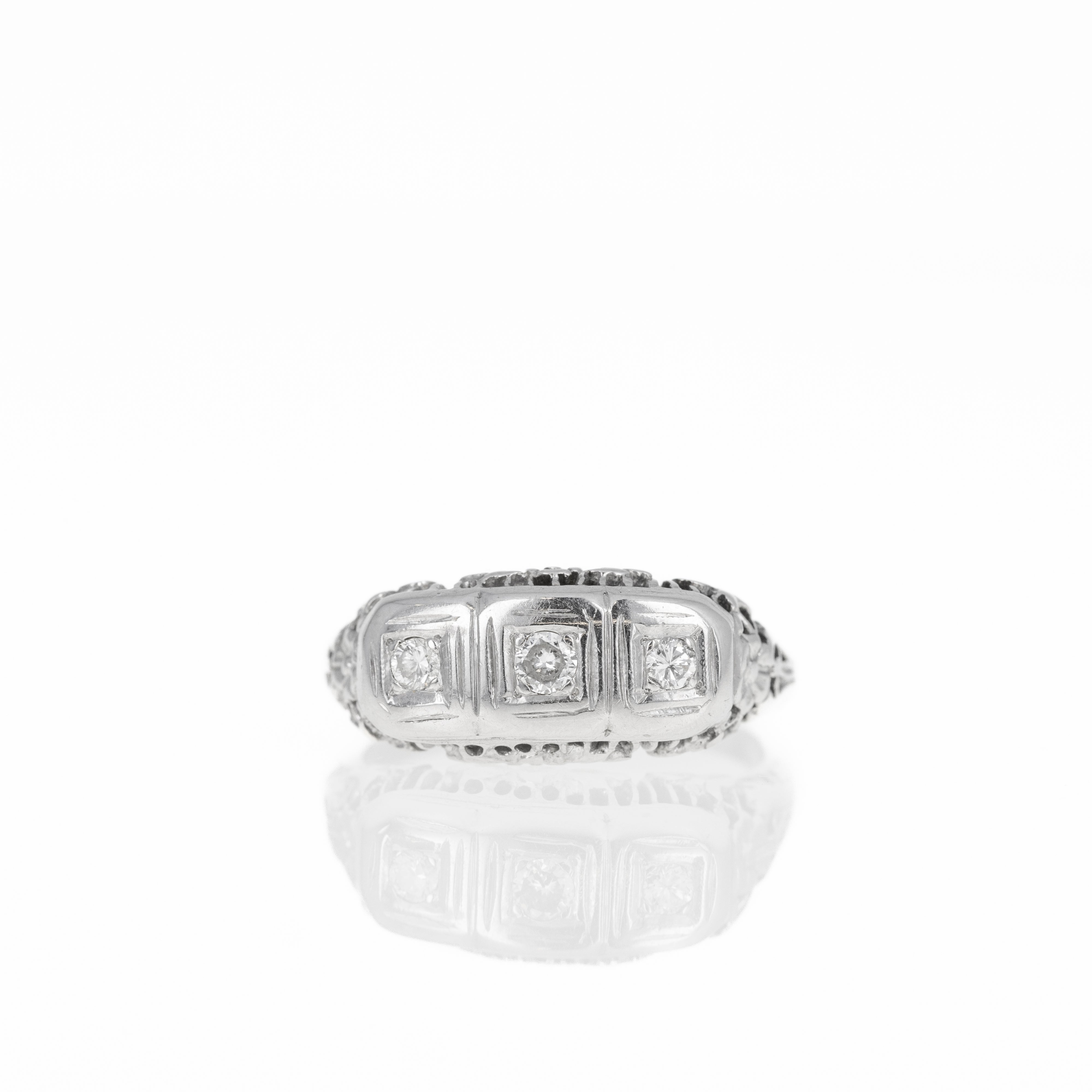 Art Deco 14K White Gold 0.15 Carat Diamond Three Stone Filigree Ring -  Replica Handbags 