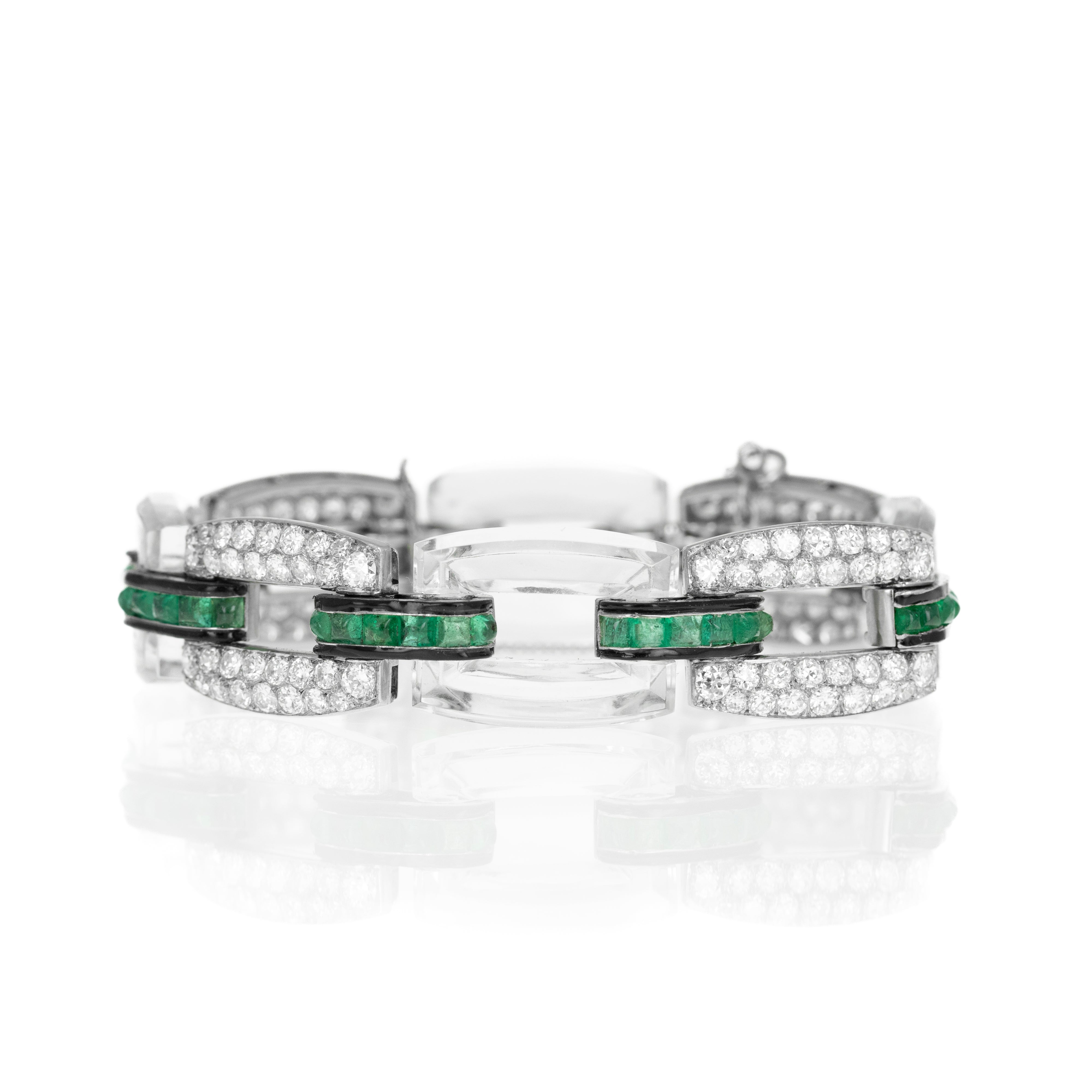 Platinum 18K White Gold 6 Carat Old European Cut Diamond Emerald Rock Crystal Quartz Bracelet -  Replica Handbags 