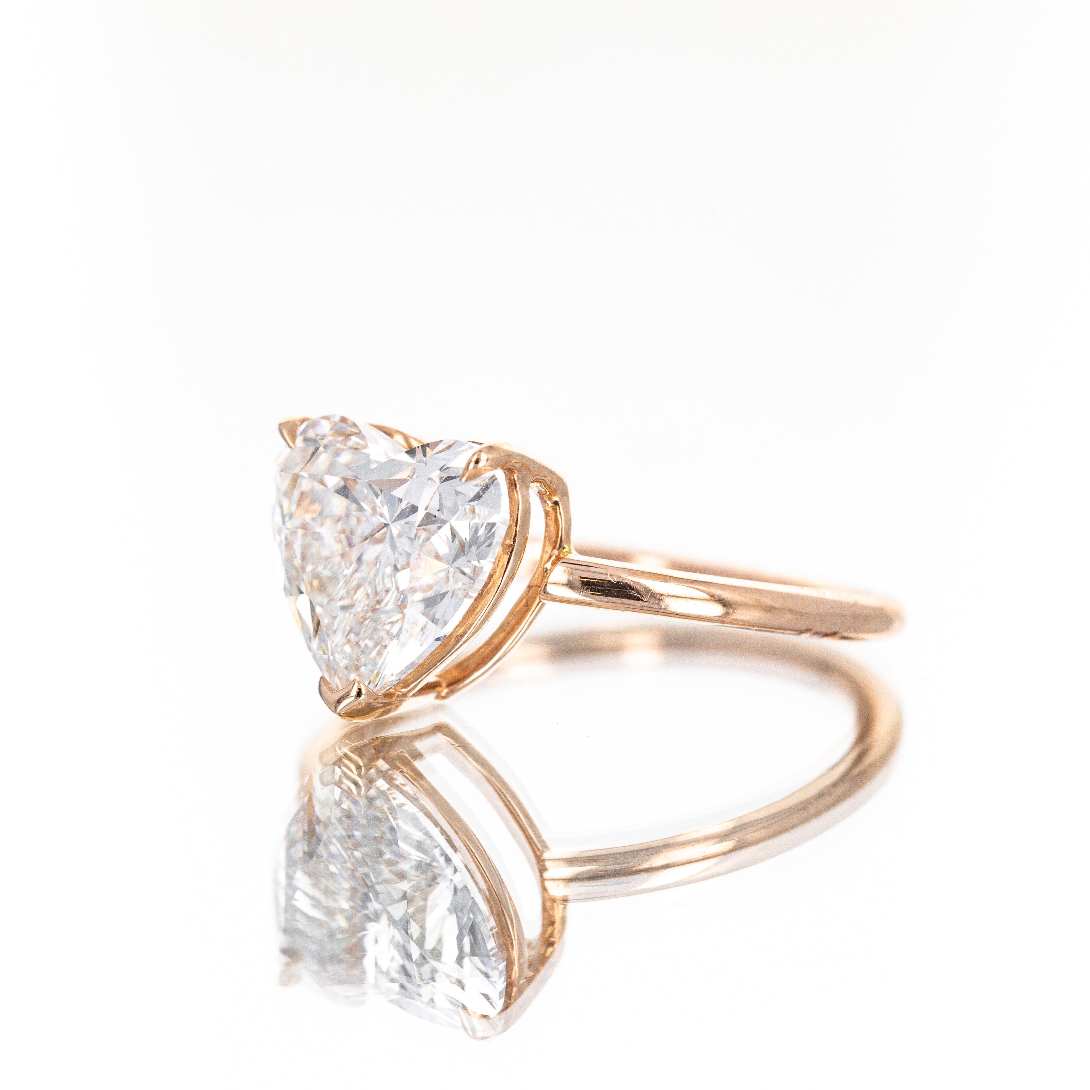 Lab Grown 14K Rose Gold 3.16 Carat Heart Diamond Engagement Ring -  Replica Handbags 