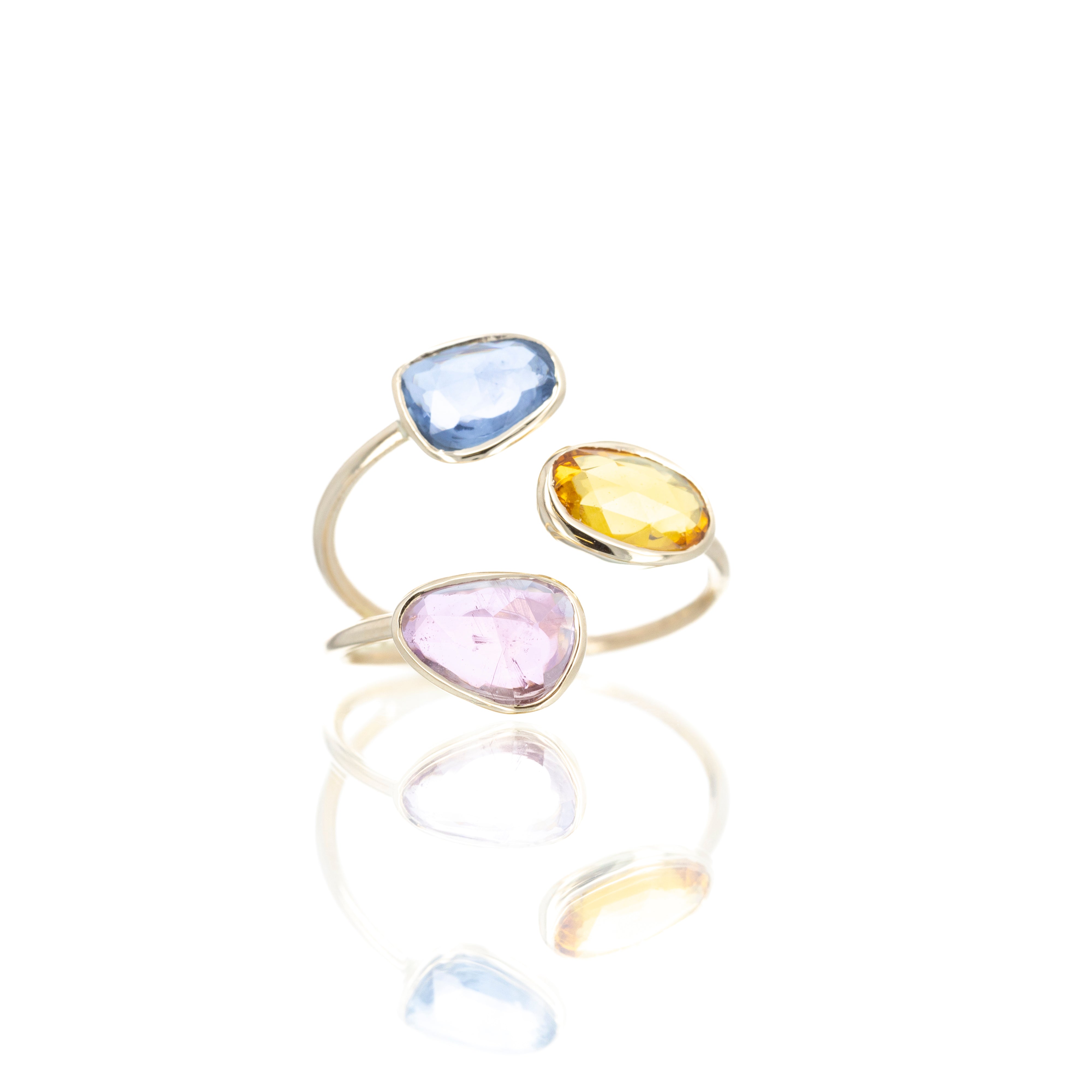 14K Yellow Gold 2.98 Carat Multi Color Sapphire Bezel Ring -  Replica Handbags 