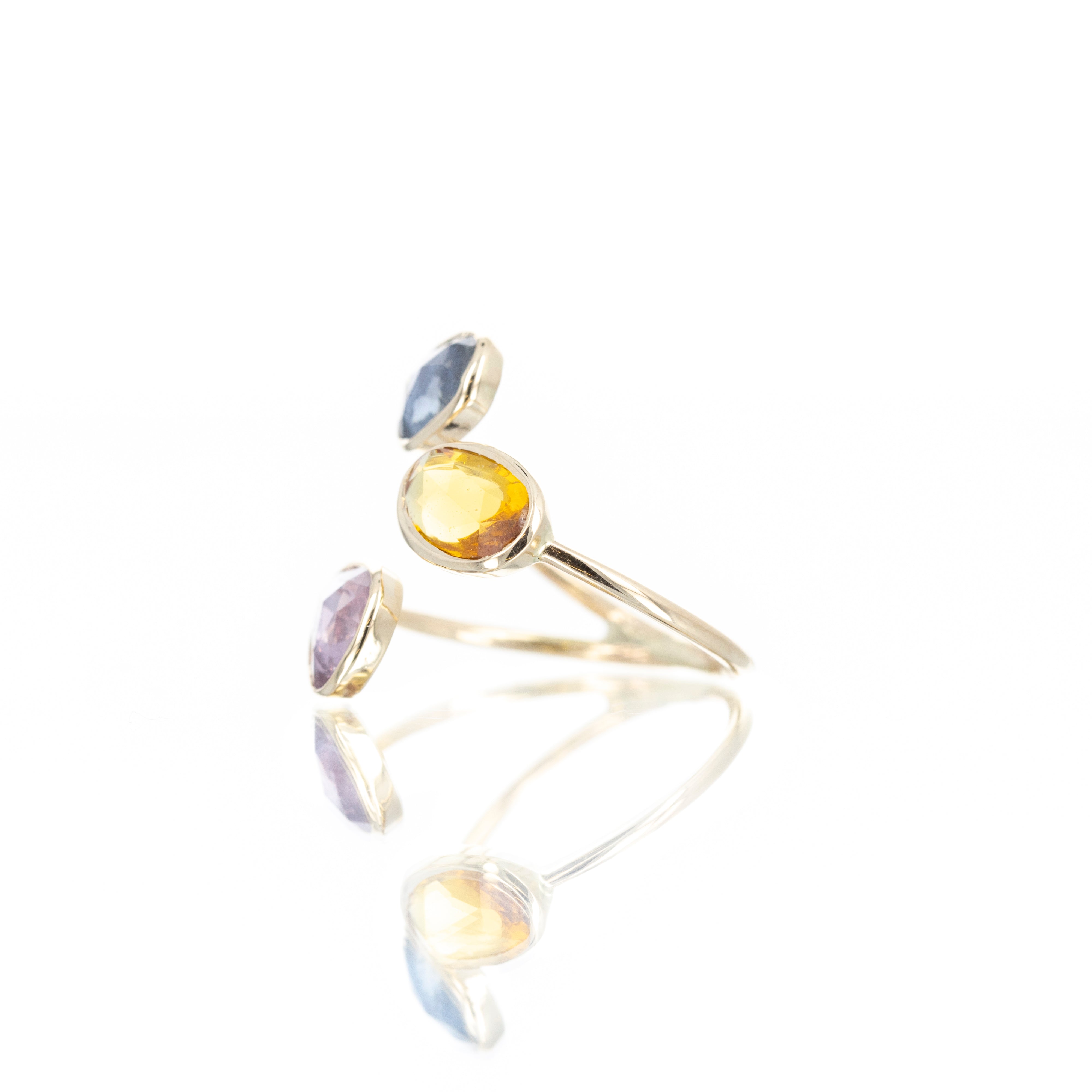 14K Yellow Gold 2.98 Carat Multi Color Sapphire Bezel Ring - Replica Handbags