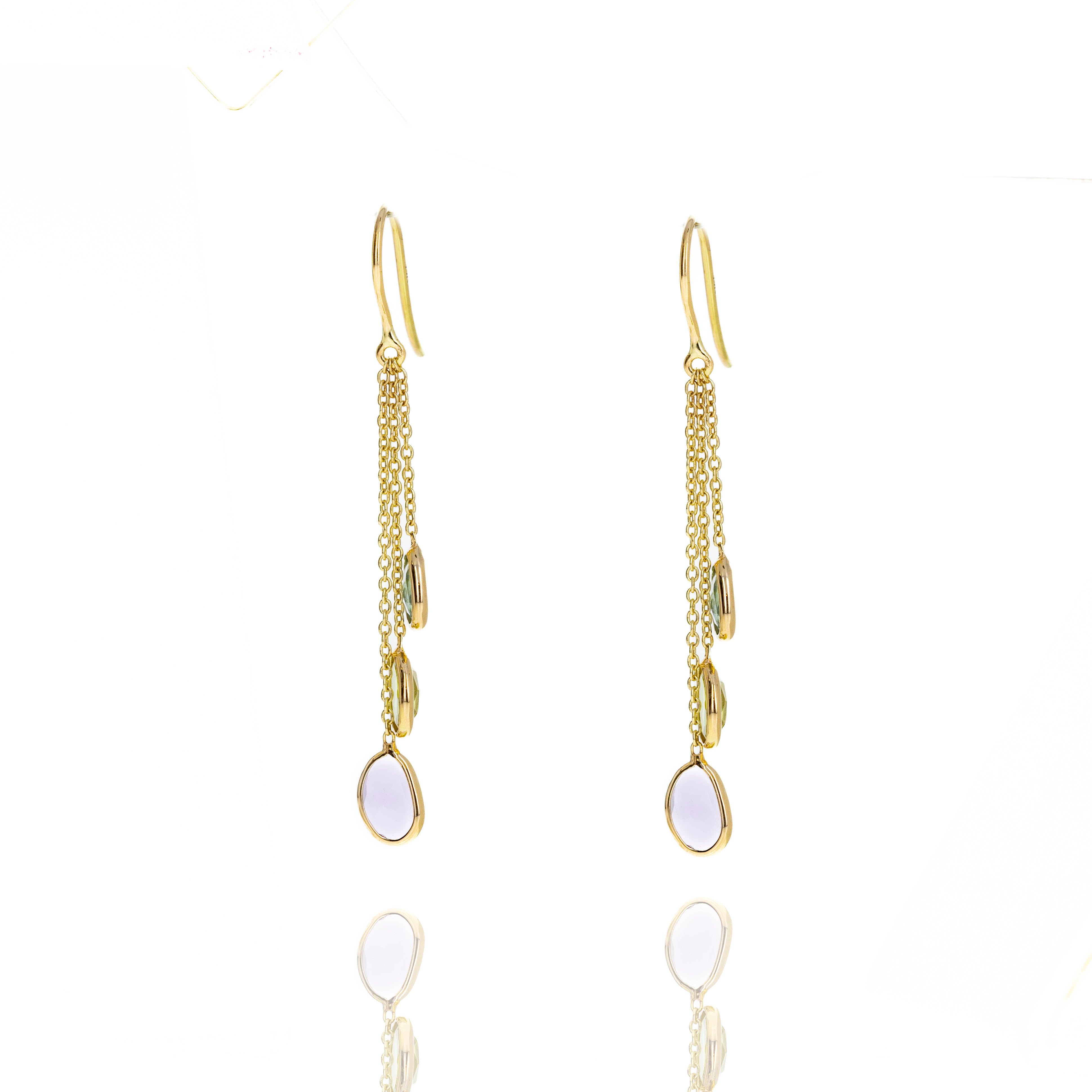 14K Yellow Gold 2.27 Carat Multi-Color Sapphire Bezel Chain Drop Earrings -  Replica Handbags 