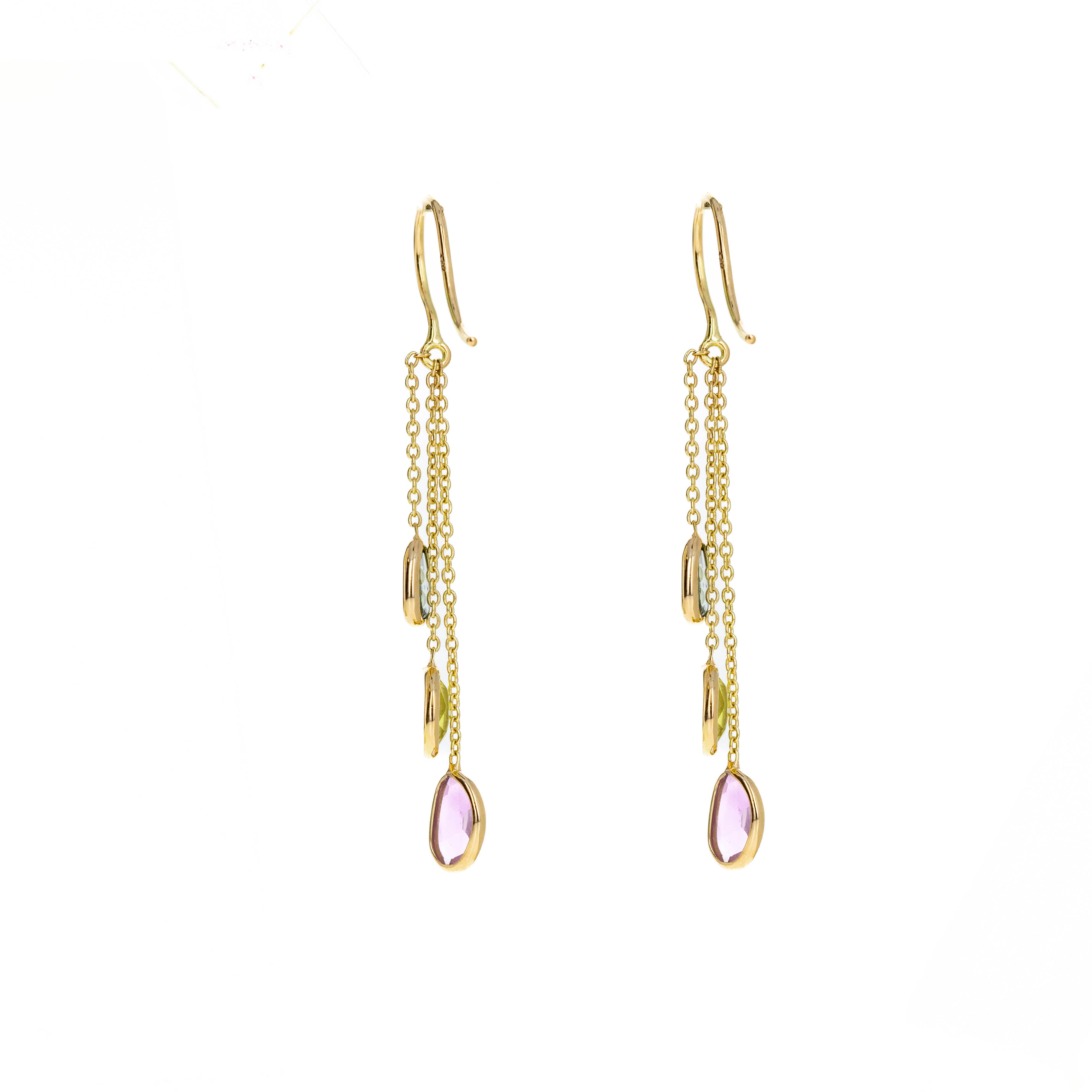 14K Yellow Gold 2.27 Carat Multi-Color Sapphire Bezel Chain Drop Earrings - Replica Handbags