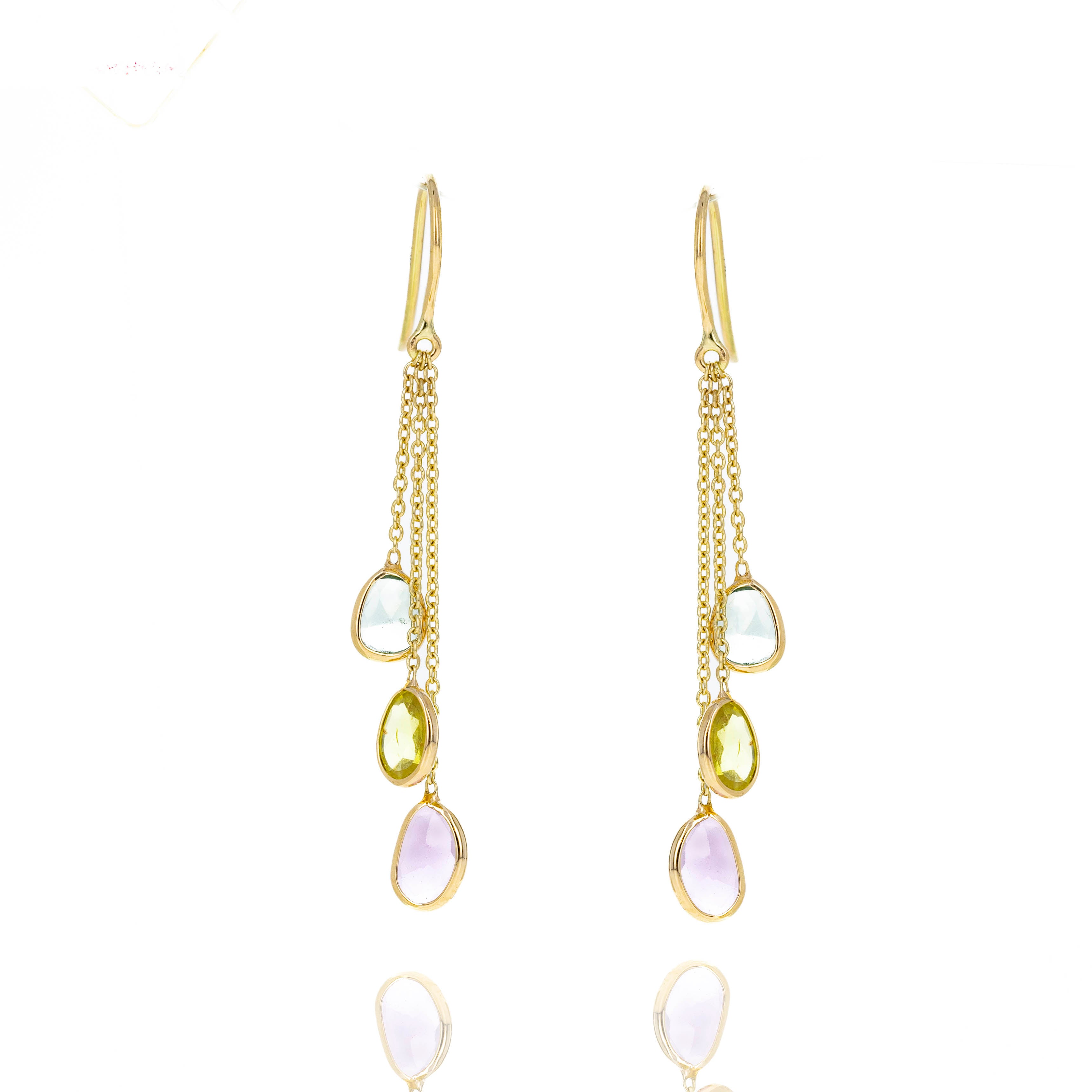 14K Yellow Gold 2.27 Carat Multi-Color Sapphire Bezel Chain Drop Earrings -  Replica Handbags 