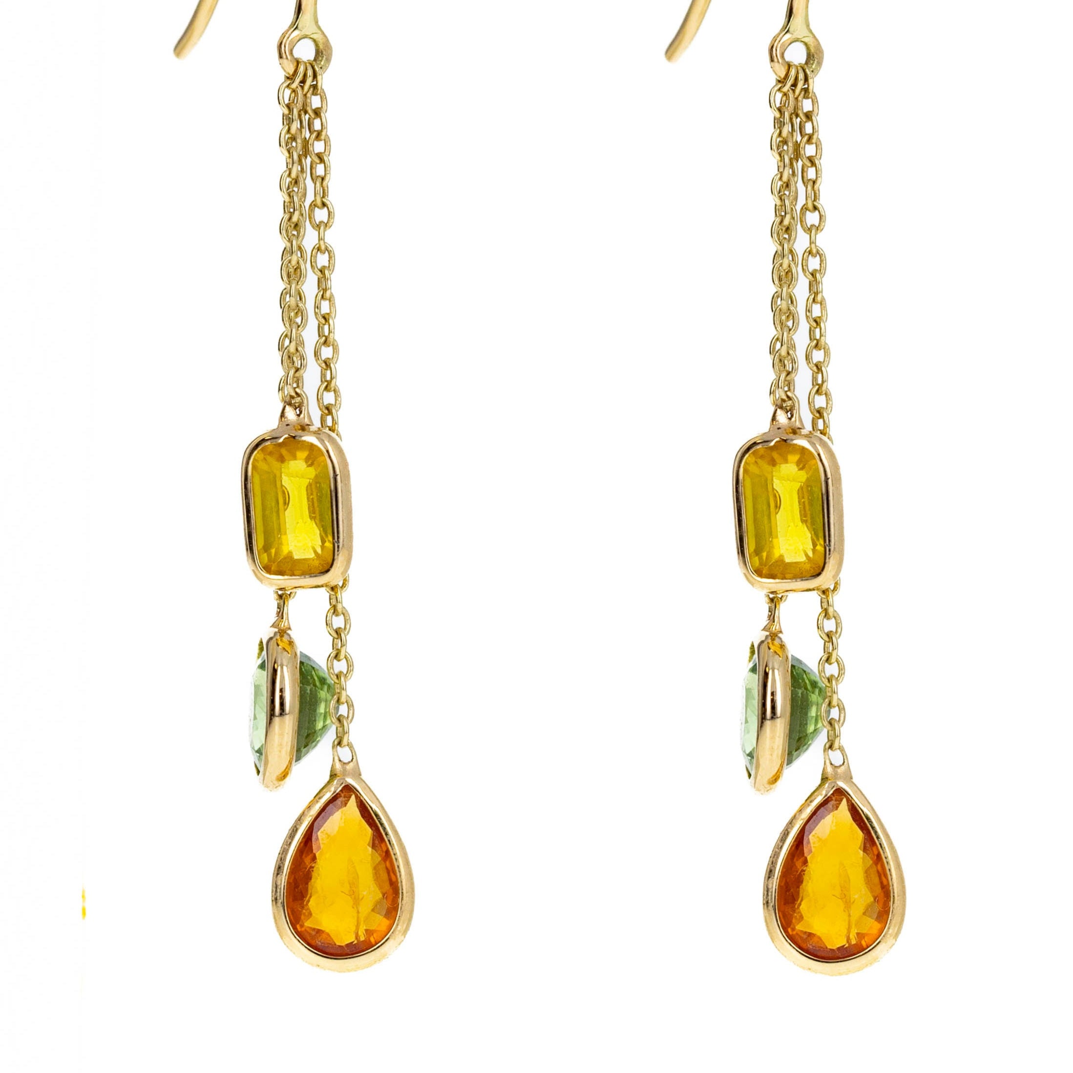 14K Yellow Gold 2.72 Carat Multi-Color Sapphire Bezel Chain Drop Earrings -  Replica Handbags 