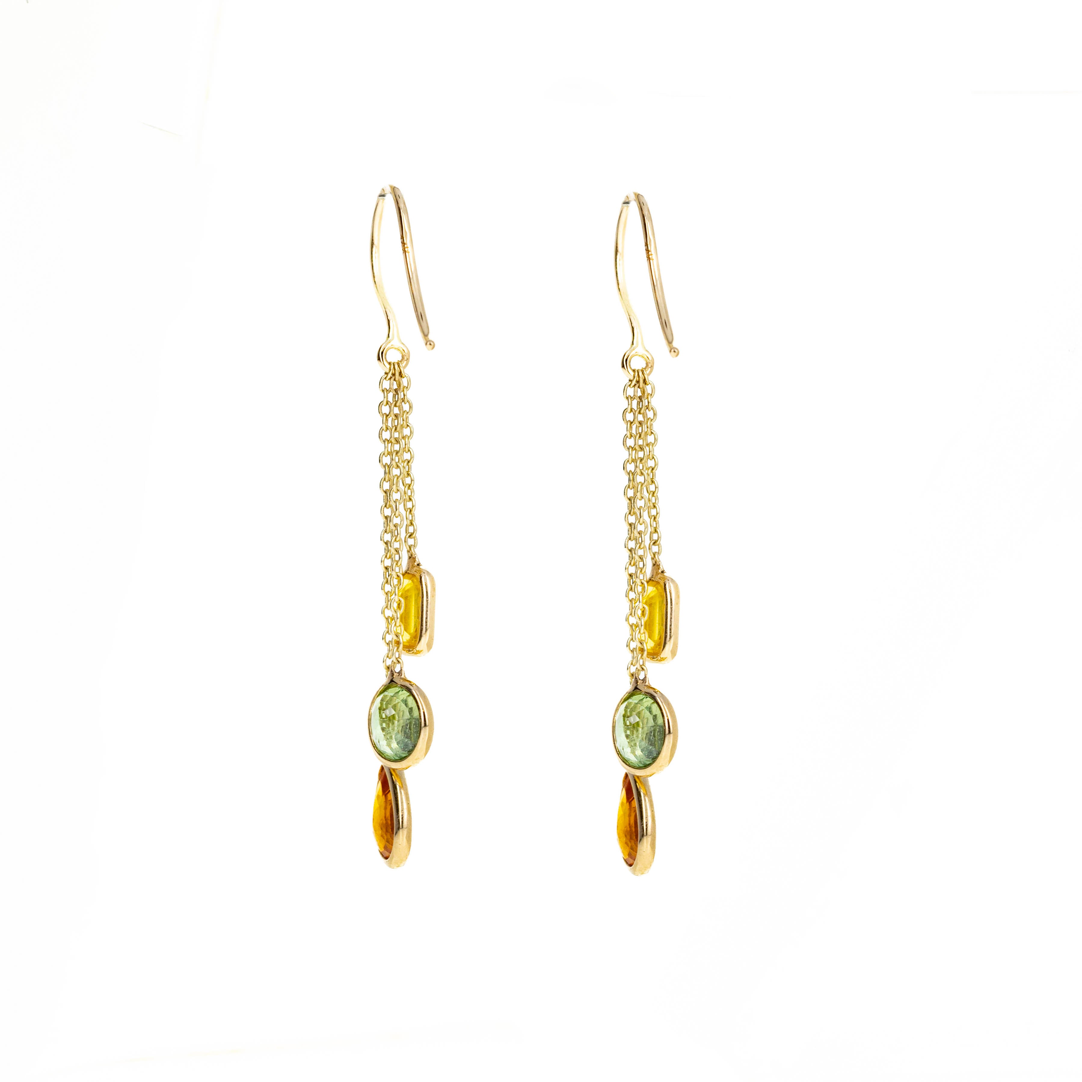 14K Yellow Gold 2.72 Carat Multi-Color Sapphire Bezel Chain Drop Earrings - Replica Handbags