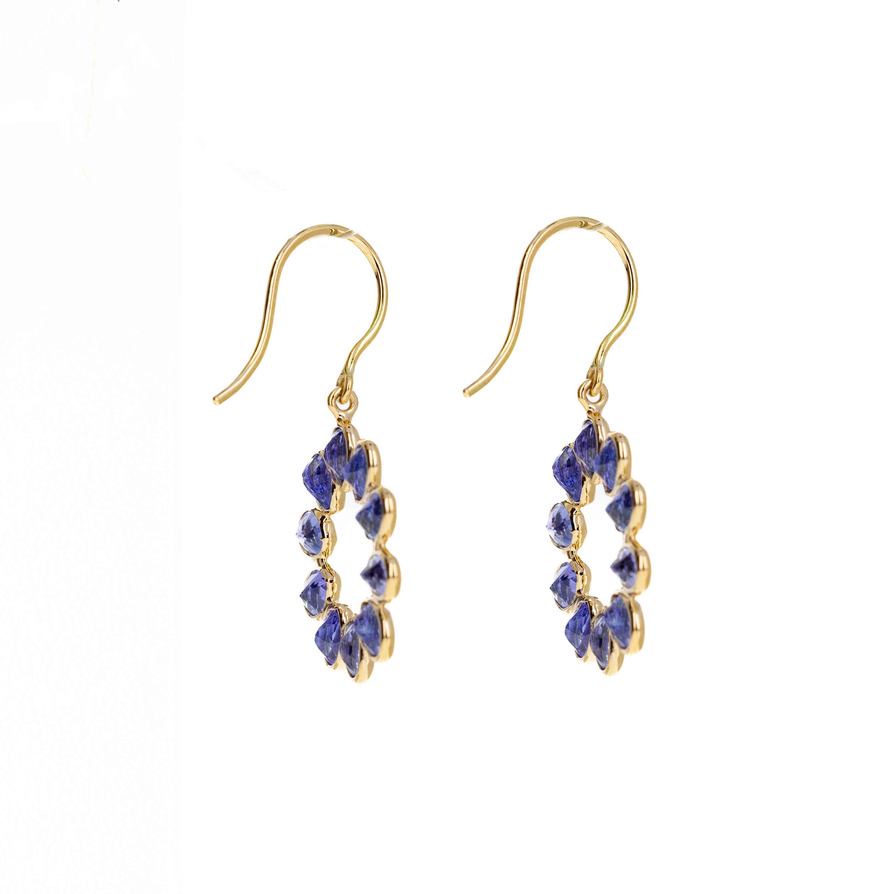 14K Yellow Gold 3.48 Carat Tanzanite Bezel Floral Earrings -  Replica Handbags 