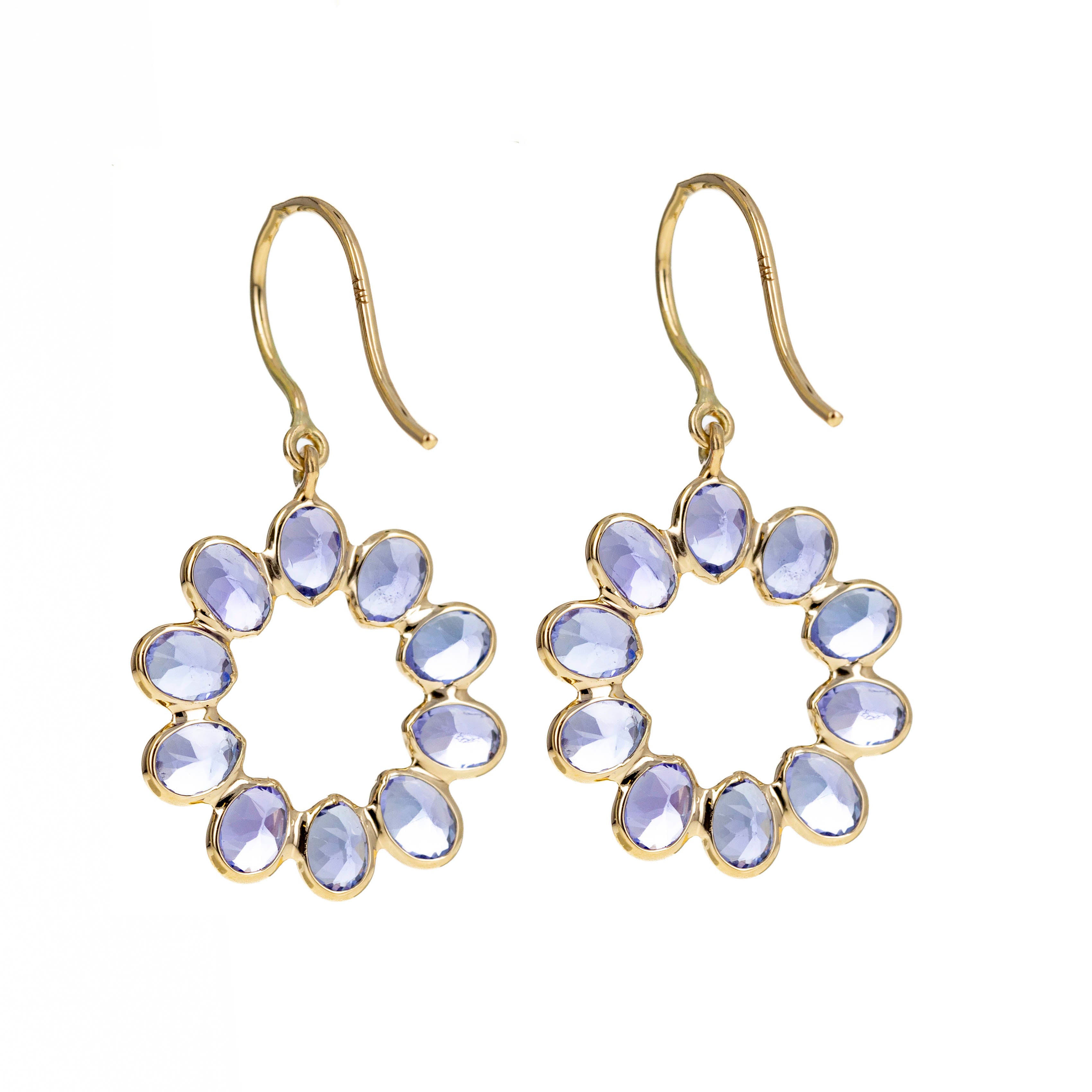 14K Yellow Gold 3.48 Carat Tanzanite Bezel Floral Earrings - Replica Handbags