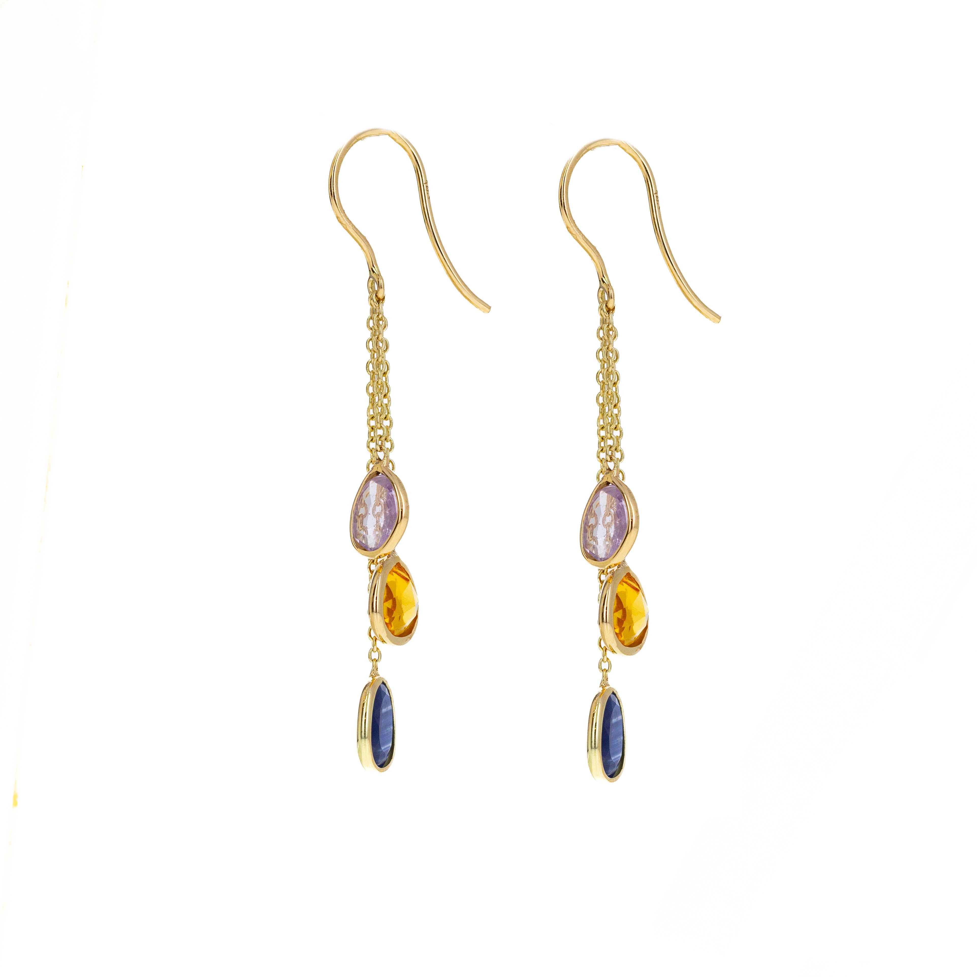 14K Yellow Gold 3.32 Carat Multi-Color Sapphire Bezel Chain Drop Earrings -  Replica Handbags 
