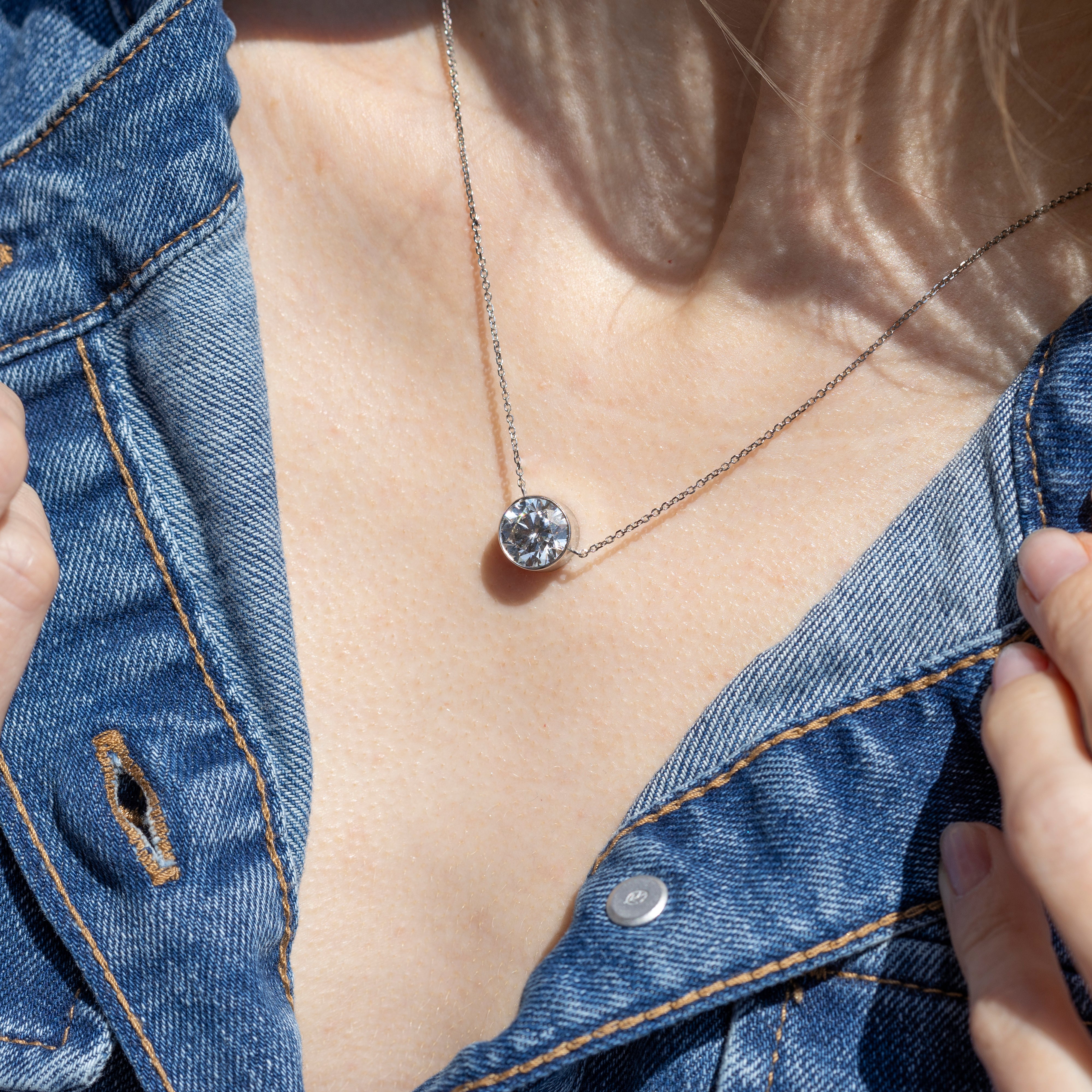 Lab Grown 3.69 Carat Round Diamond Solitaire Bezel Pendant Necklace -  Replica Handbags 