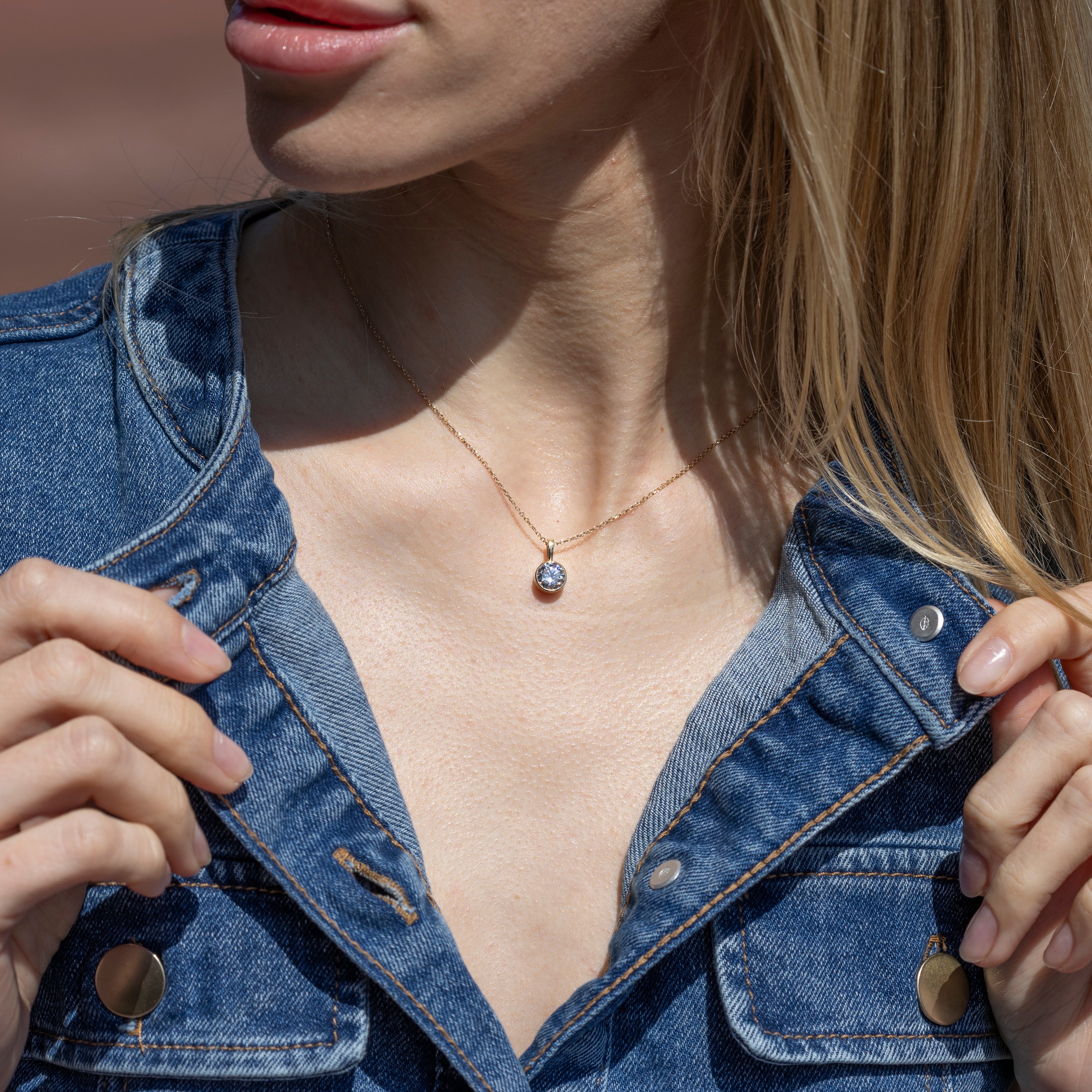 Lab Grown 1.02 Carat Round Diamond Solitaire Bezel Pendant Necklace 14K Yellow Gold - Replica Handbags