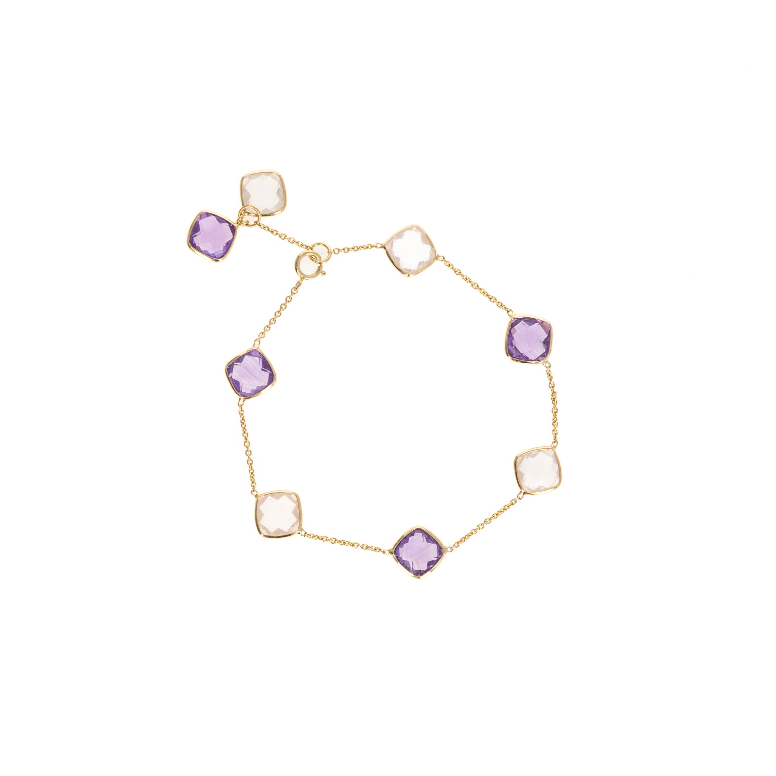 14K Yellow Gold 5.42 Carat Amethyst and Rose Quartz Bezel Bracelet -  Replica Handbags 