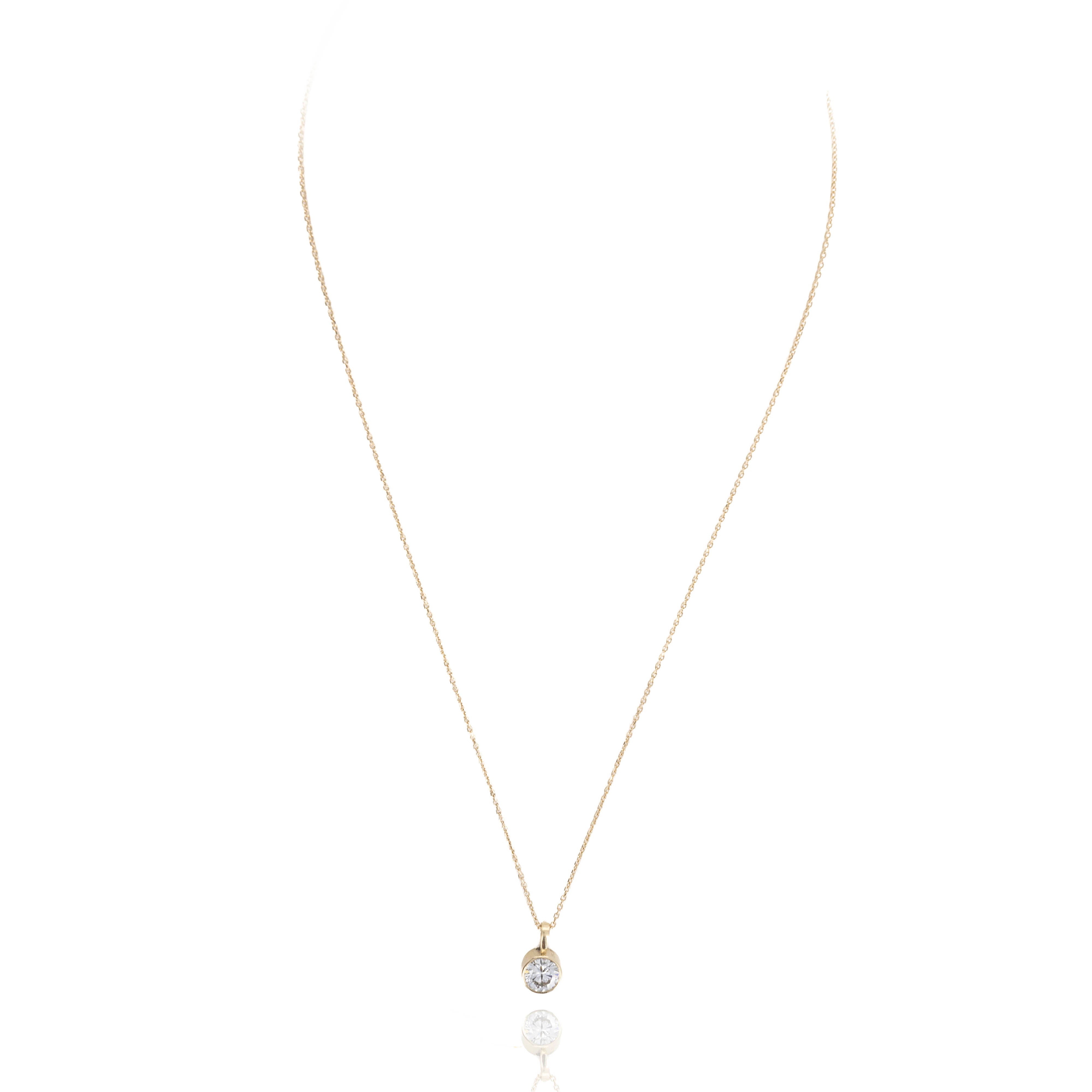 Lab Grown 1.02 Carat Round Diamond Solitaire Bezel Pendant Necklace 14K Yellow Gold -  Replica Handbags 