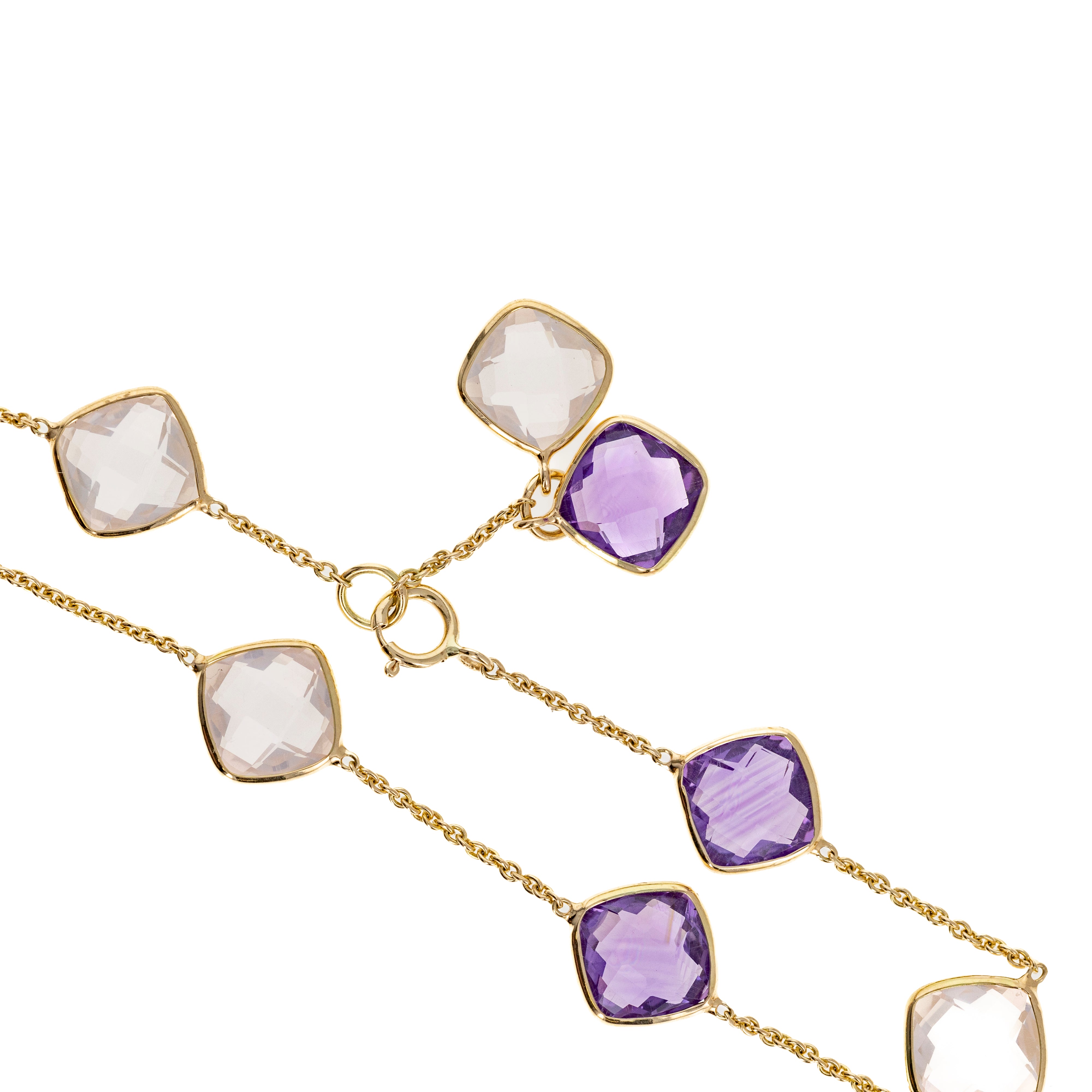 14K Yellow Gold 5.42 Carat Amethyst and Rose Quartz Bezel Bracelet -  Replica Handbags 