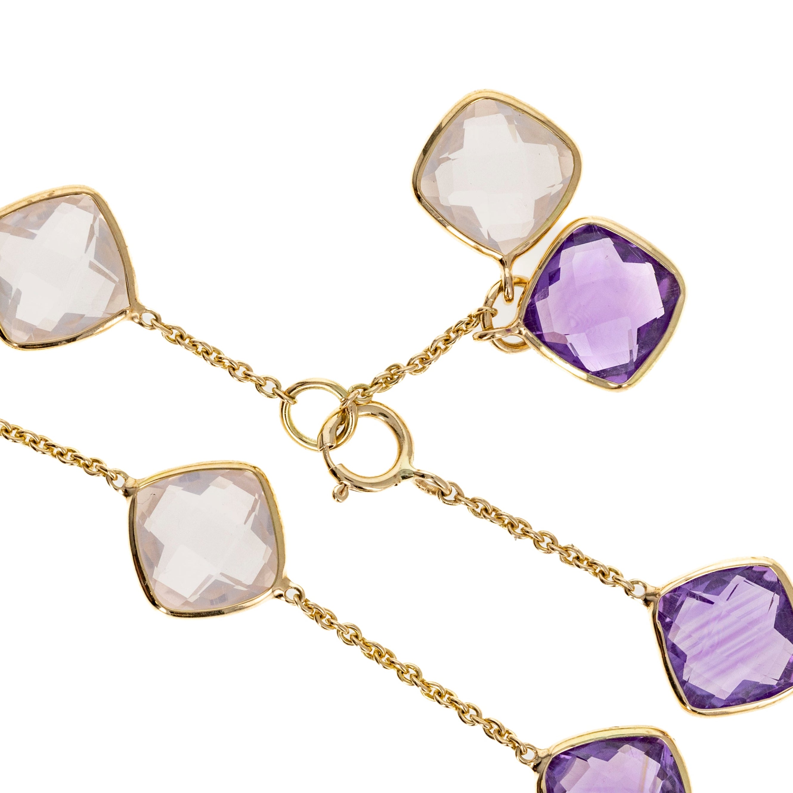 14K Yellow Gold 5.42 Carat Amethyst and Rose Quartz Bezel Bracelet - Replica Handbags