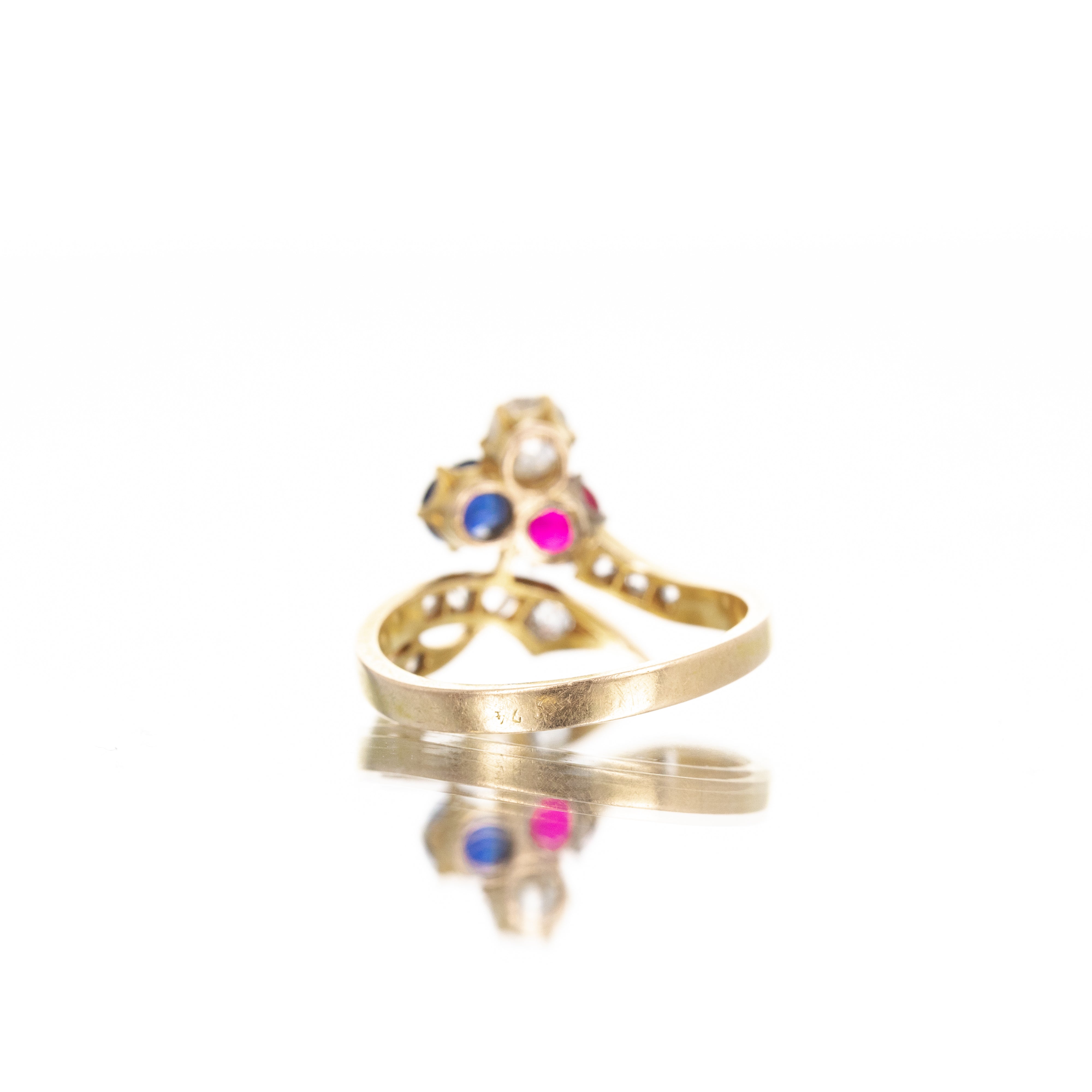 Edwardian 18K Yellow Gold Sapphire Diamond Synthetic Ruby Ring -  Replica Handbags 