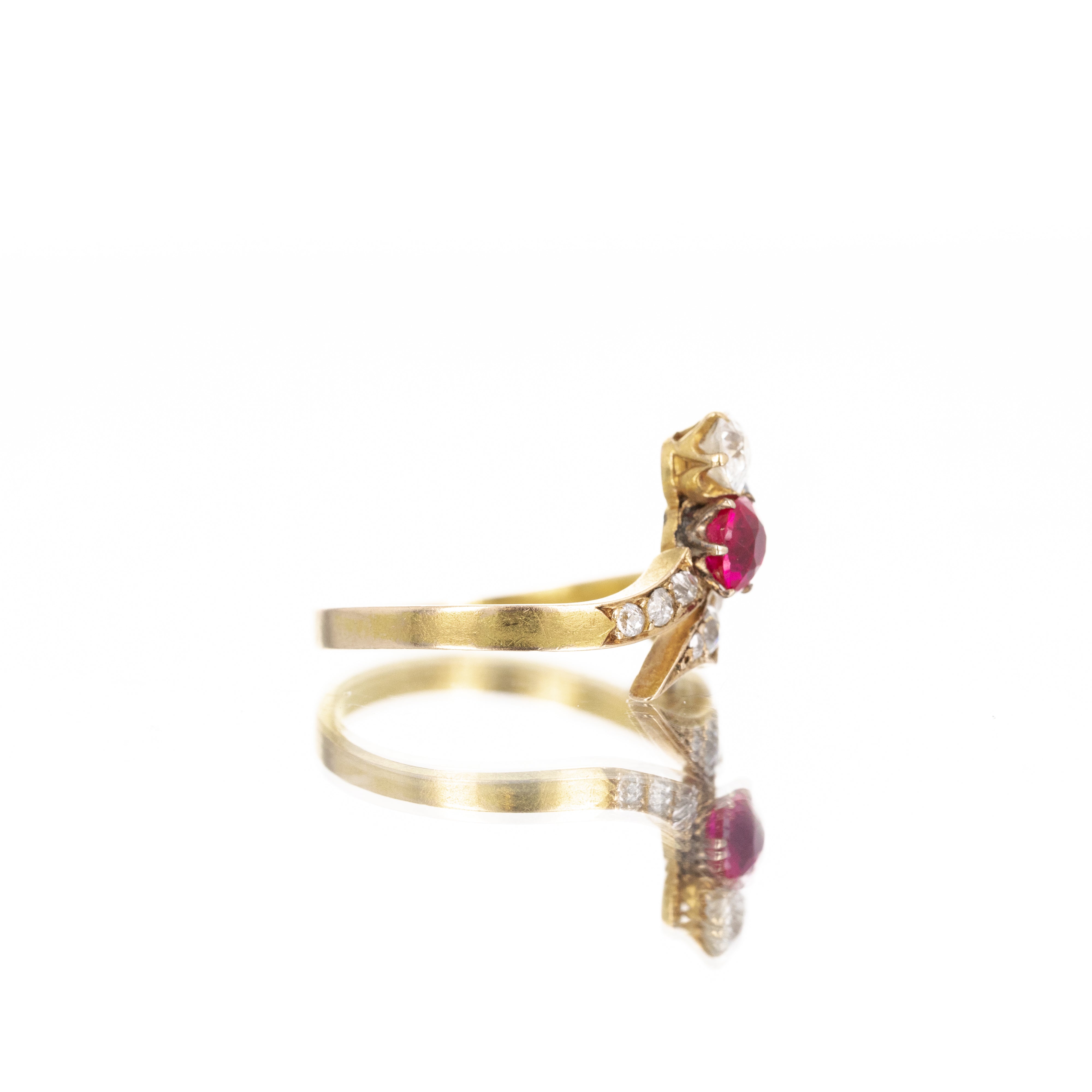 Edwardian 18K Yellow Gold Sapphire Diamond Synthetic Ruby Ring -  Replica Handbags 