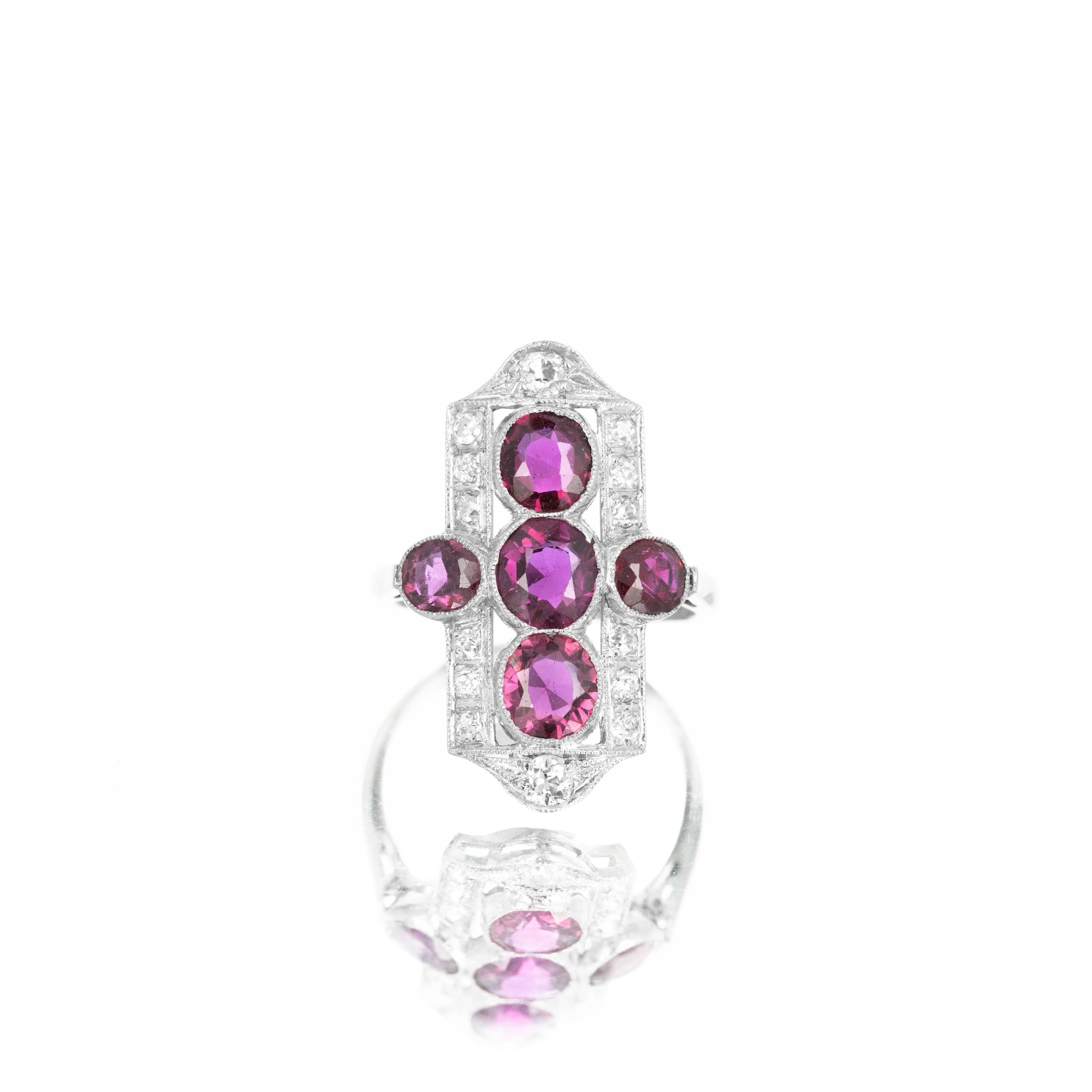 Art Deco Platinum No Heat Ruby Old European Diamond Shield Ring -  Replica Handbags 