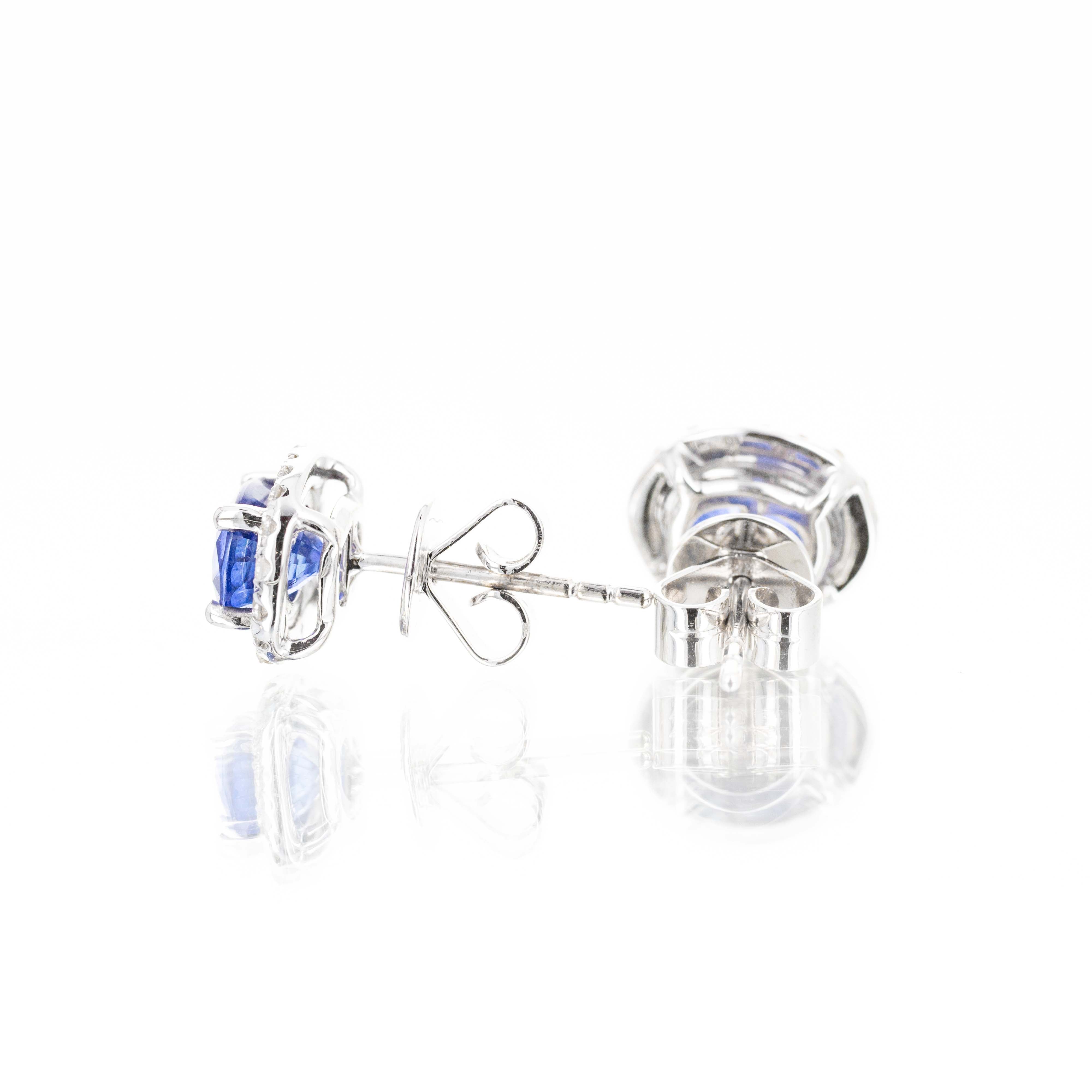 18K White Gold 2.14 Carat Oval Sapphire Diamond Halo Stud Earrings - Replica Handbags